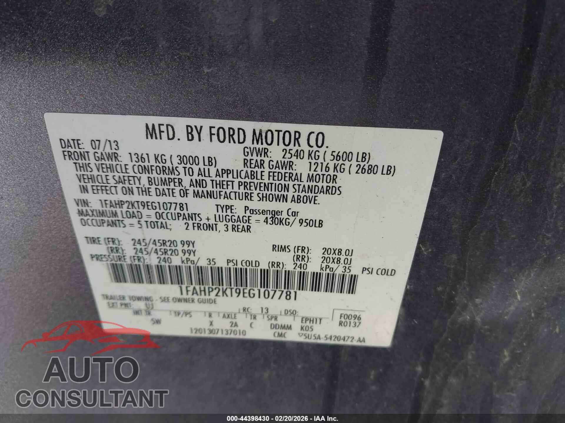 FORD TAURUS 2014 - 1FAHP2KT9EG107781