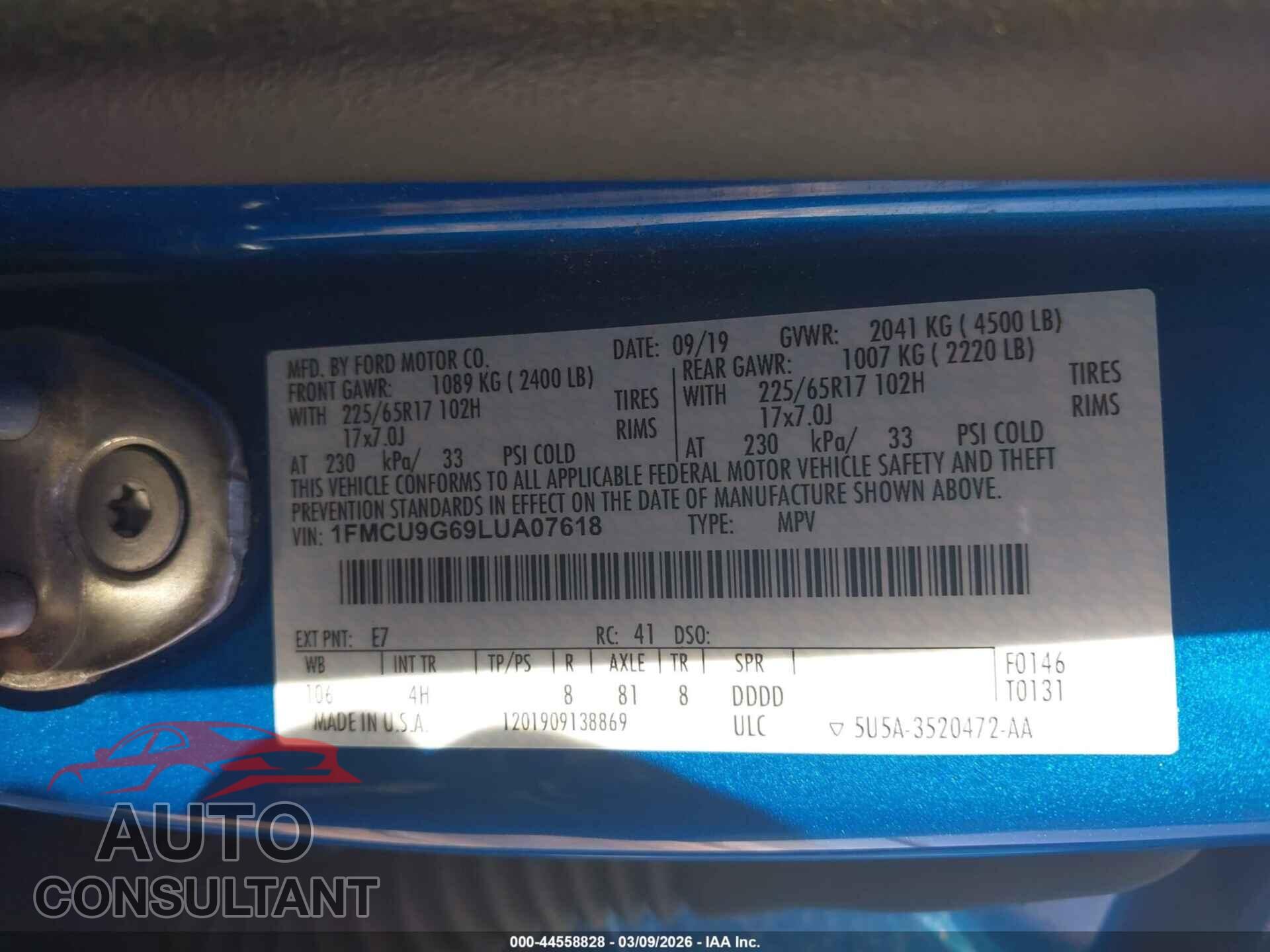 FORD ESCAPE 2020 - 1FMCU9G69LUA07618