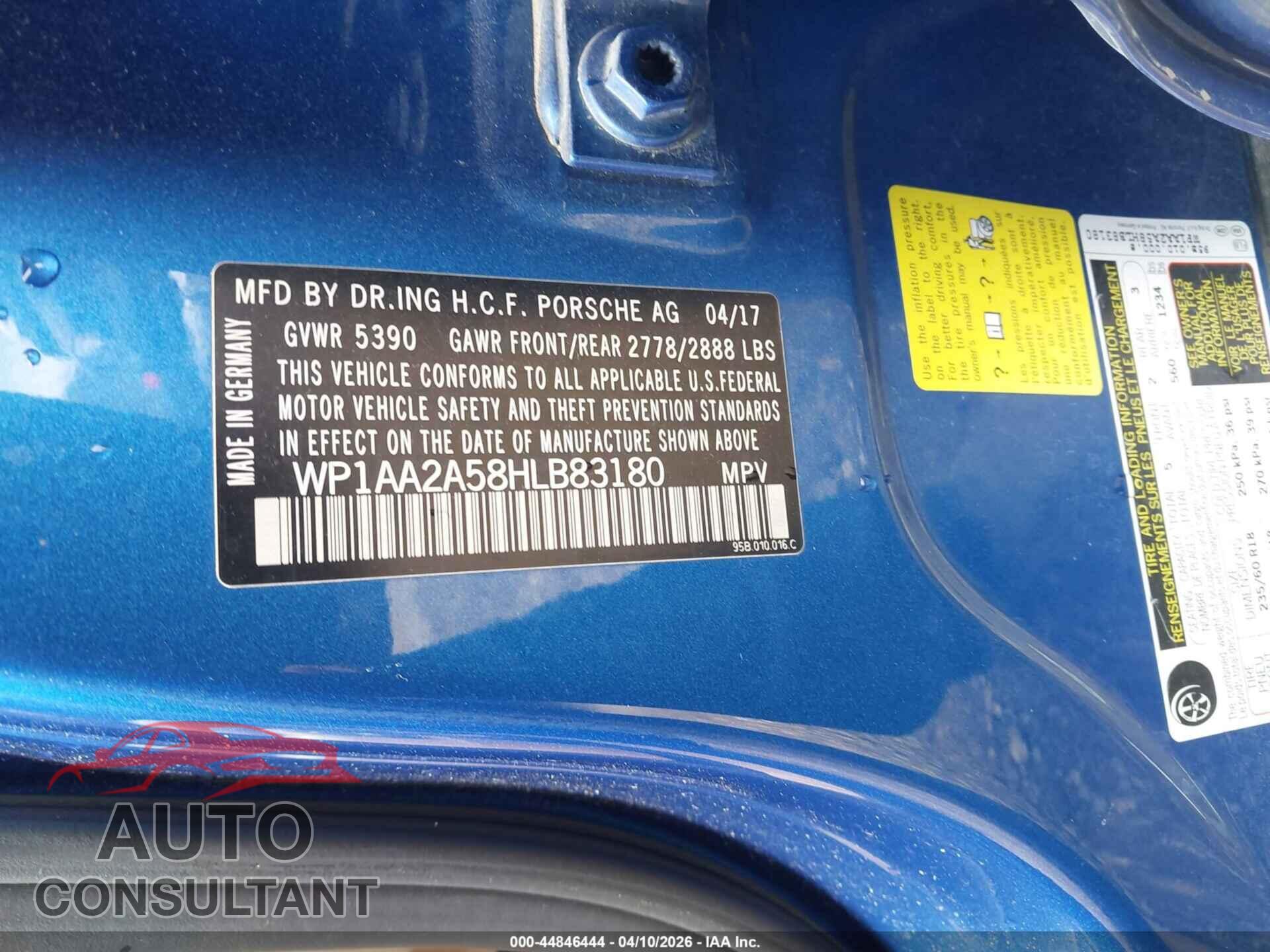 PORSCHE MACAN 2017 - WP1AA2A58HLB83180