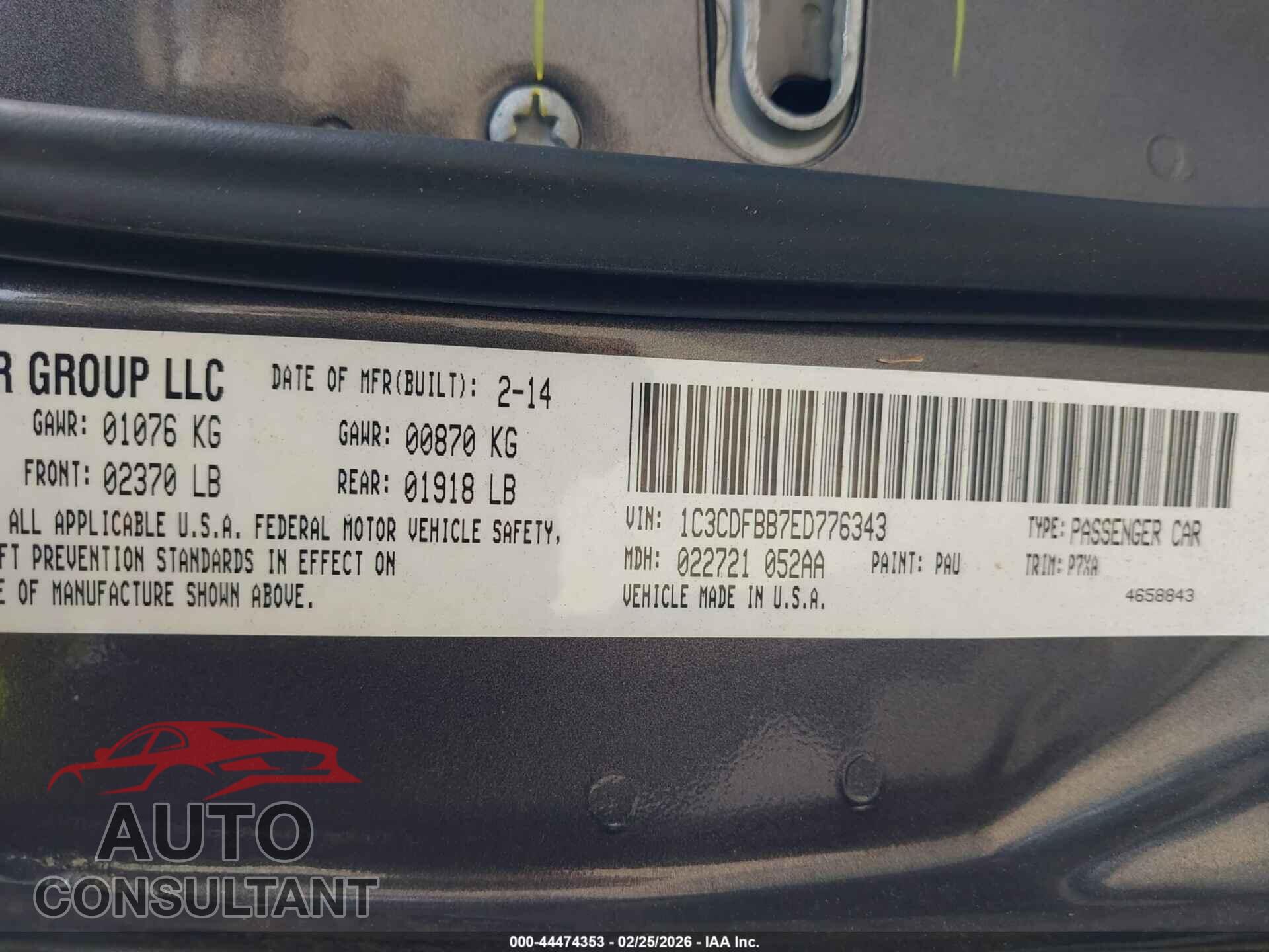 DODGE DART 2014 - 1C3CDFBB7ED776343