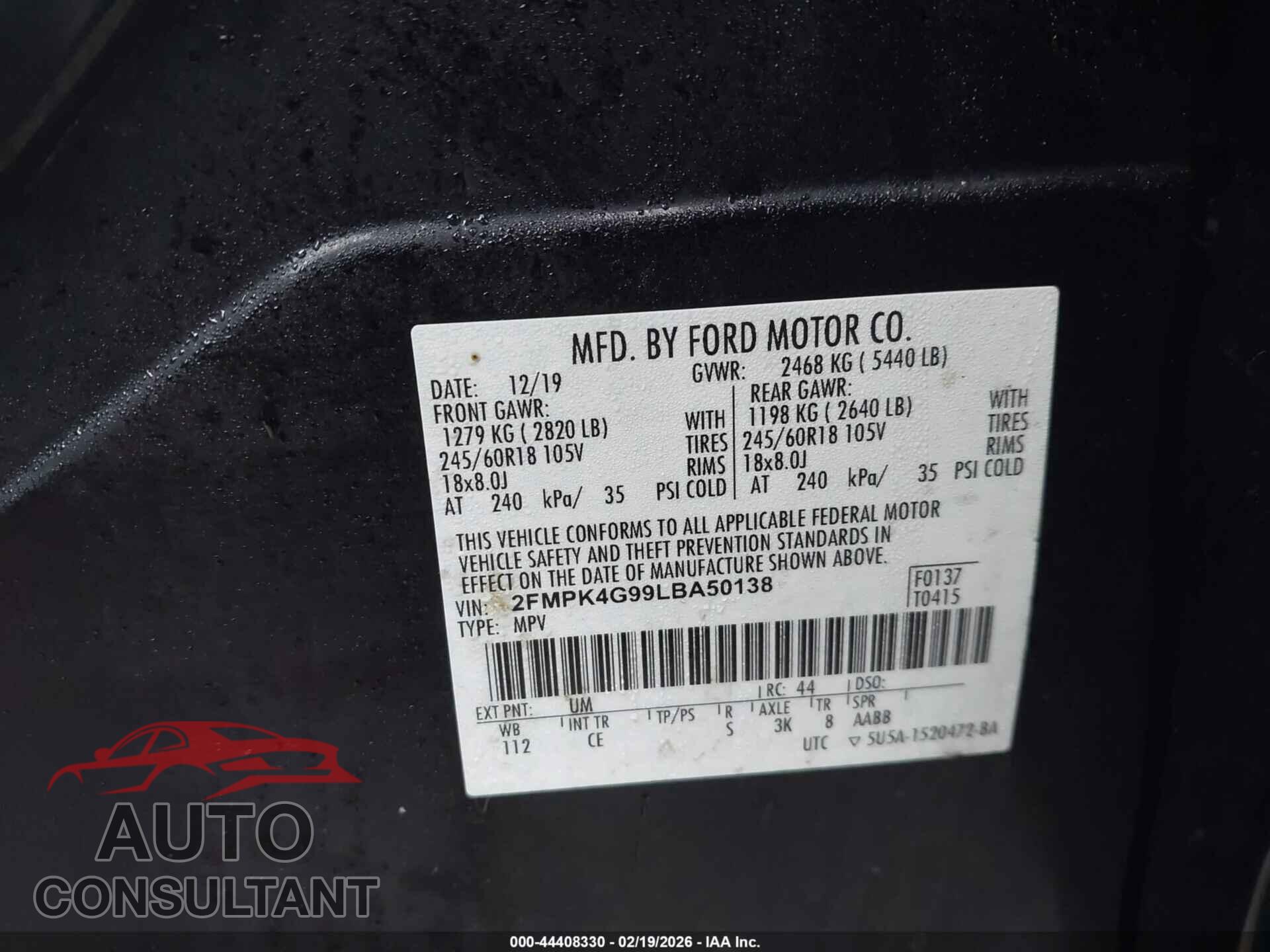 FORD EDGE 2020 - 2FMPK4G99LBA50138