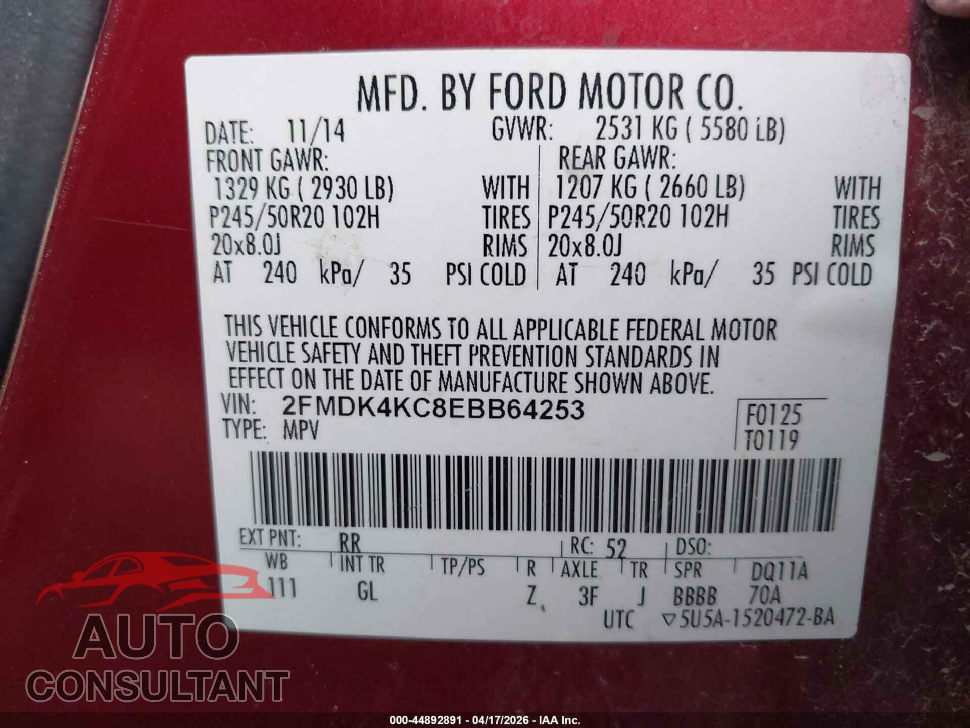 FORD EDGE 2014 - 2FMDK4KC8EBB64253