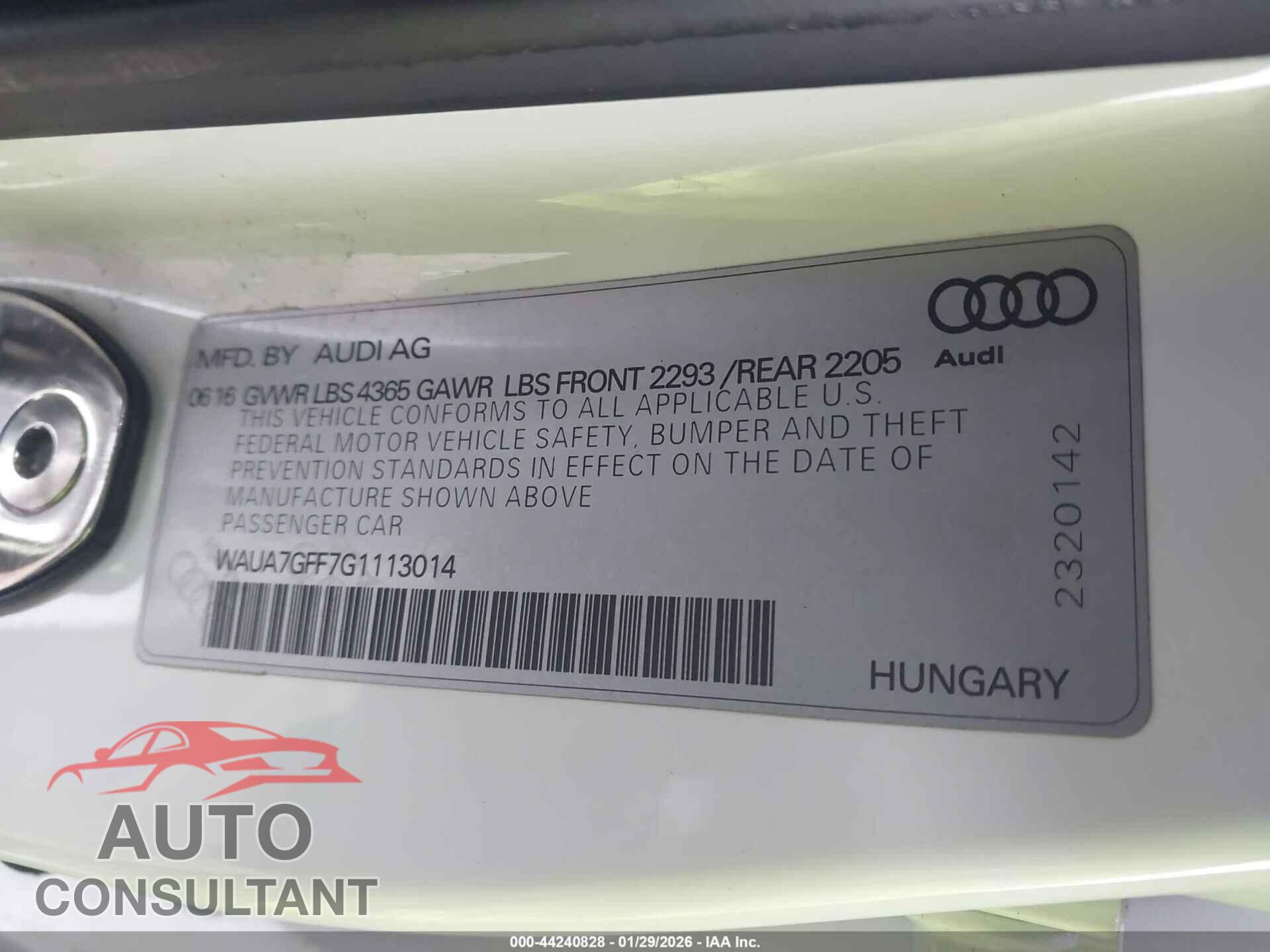 AUDI A3 2016 - WAUA7GFF7G1113014