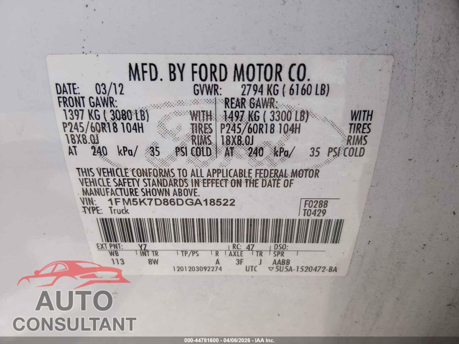 FORD EXPLORER 2013 - 1FM5K7D86DGA18522