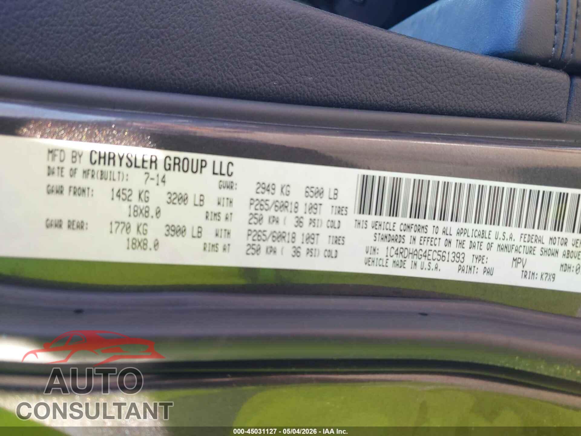 DODGE DURANGO 2014 - 1C4RDHAG4EC561393