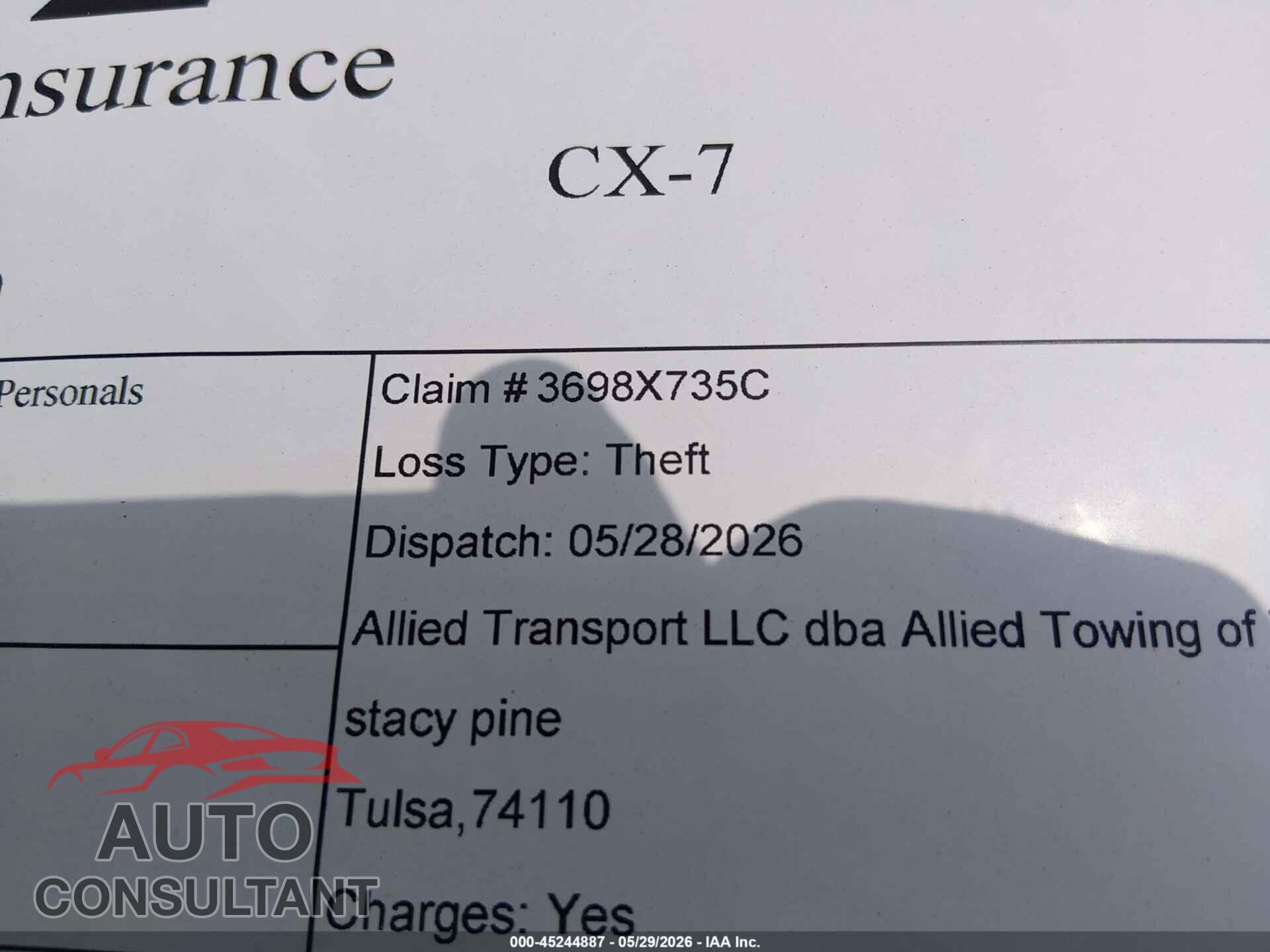 MAZDA CX-7 2012 - JM3ER2BM7C0419580