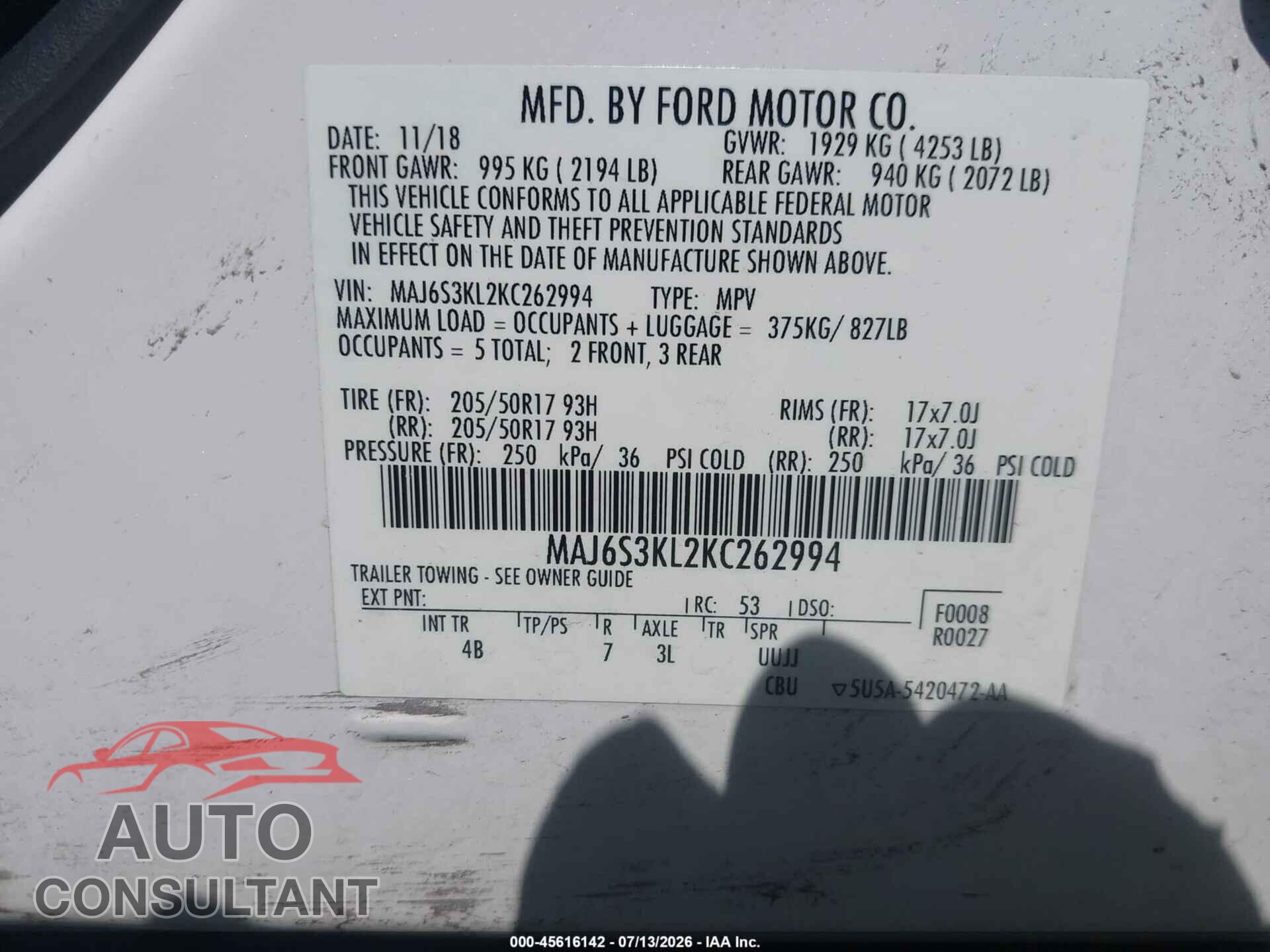 FORD ECOSPORT 2019 - MAJ6S3KL2KC262994