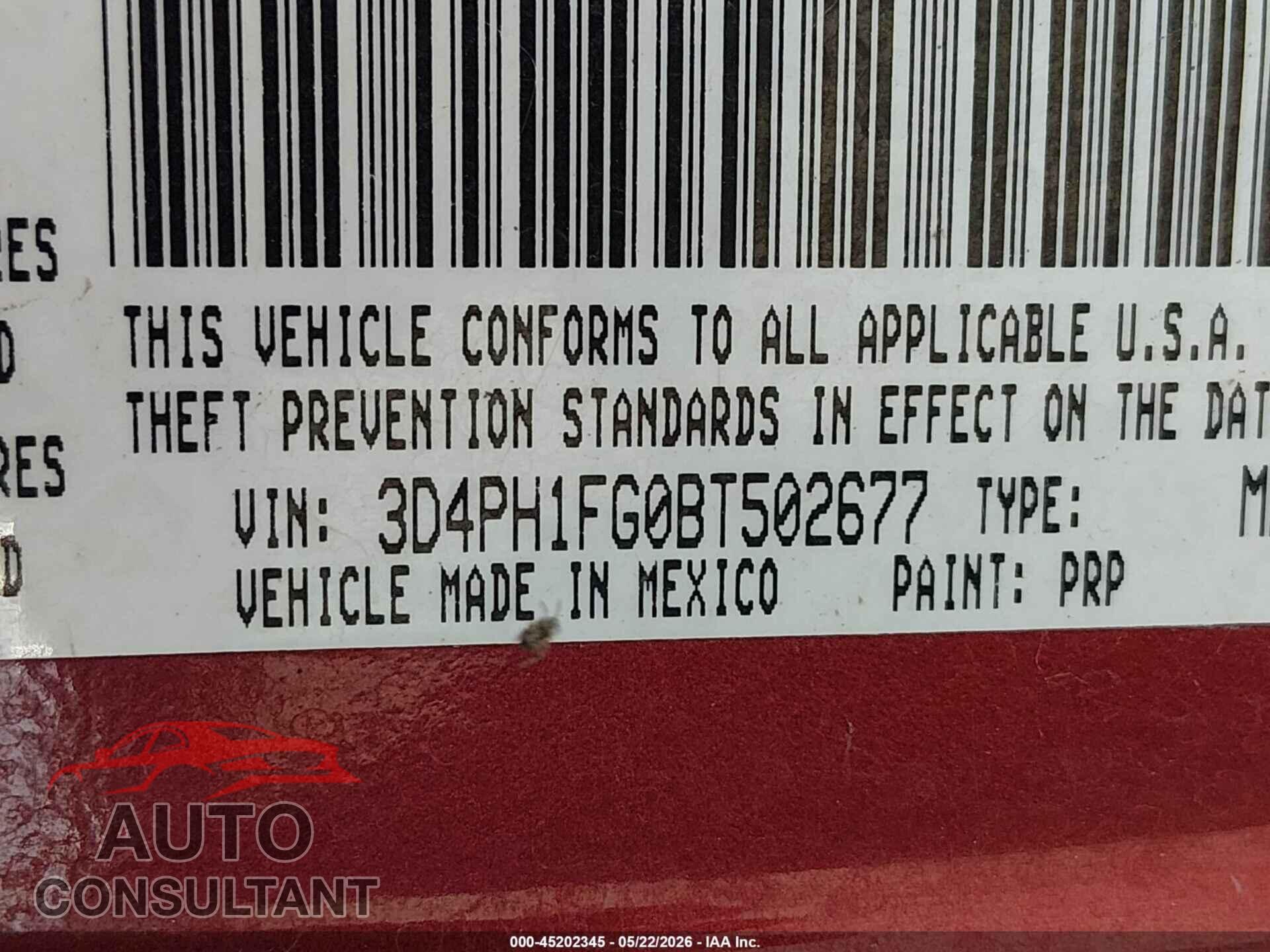 DODGE JOURNEY 2011 - 3D4PH1FG0BT502677