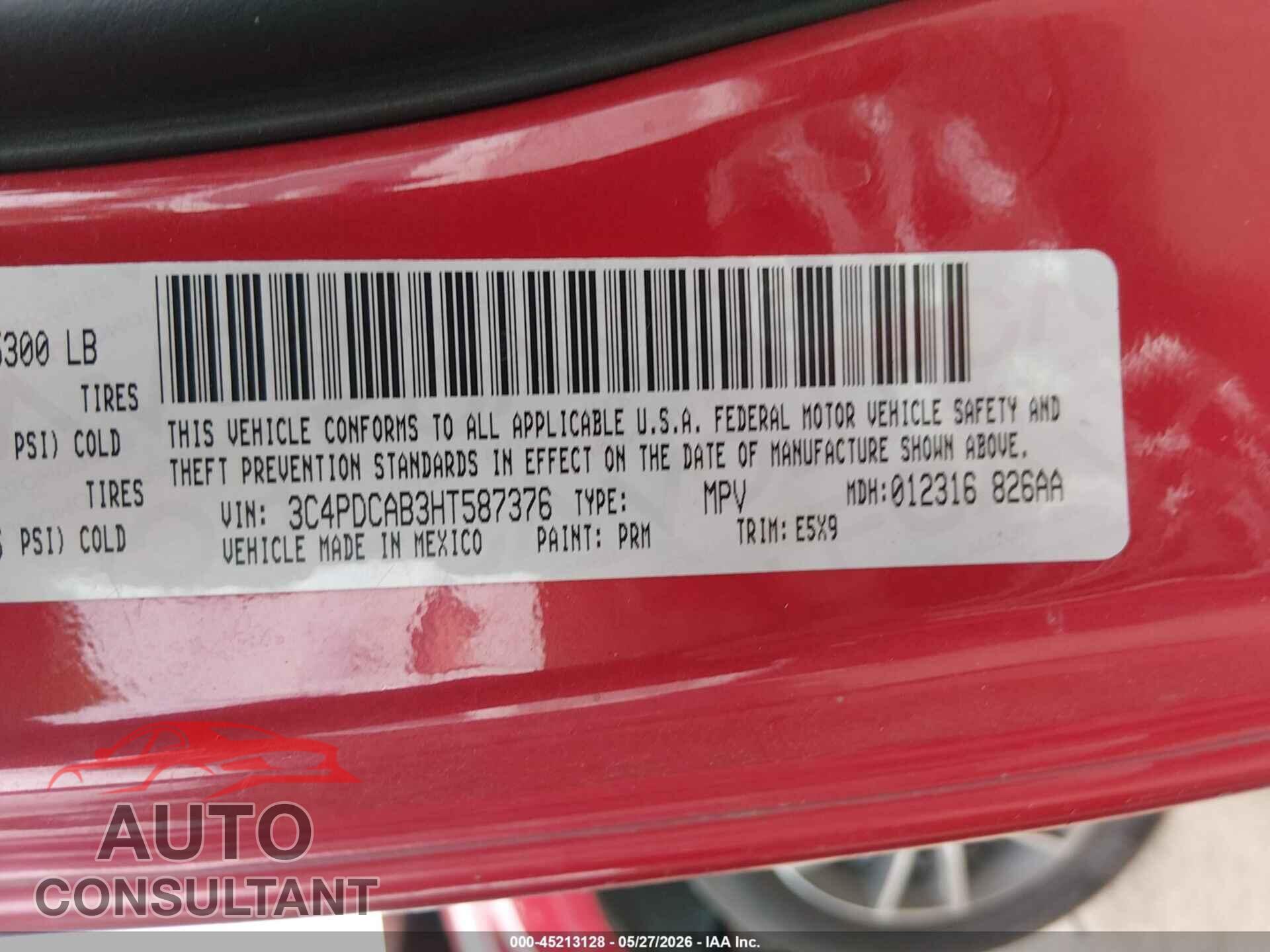 DODGE JOURNEY 2017 - 3C4PDCAB3HT587376