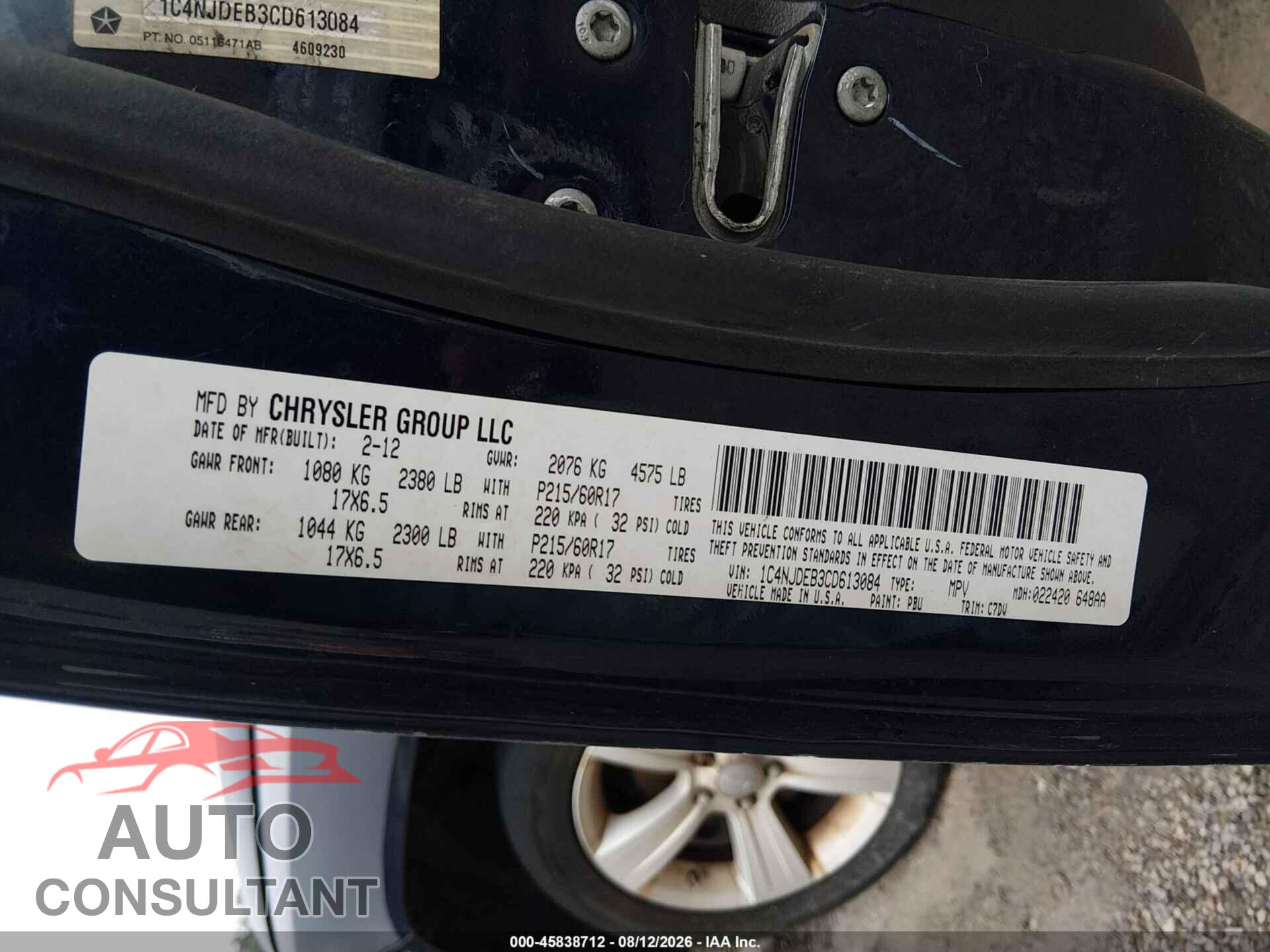 JEEP COMPASS 2012 - 1C4NJDEB3CD613084