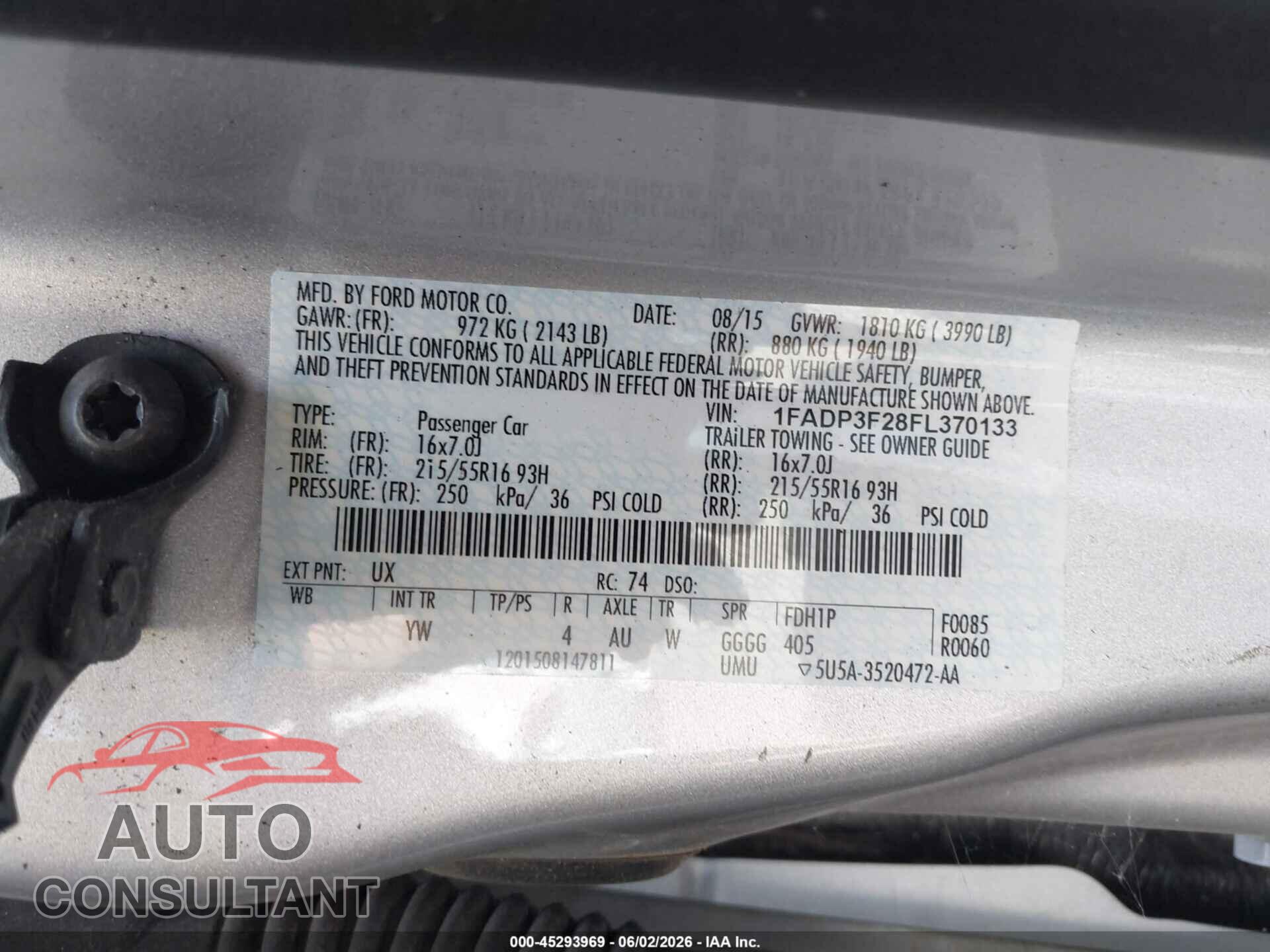 FORD FOCUS 2015 - 1FADP3F28FL370133