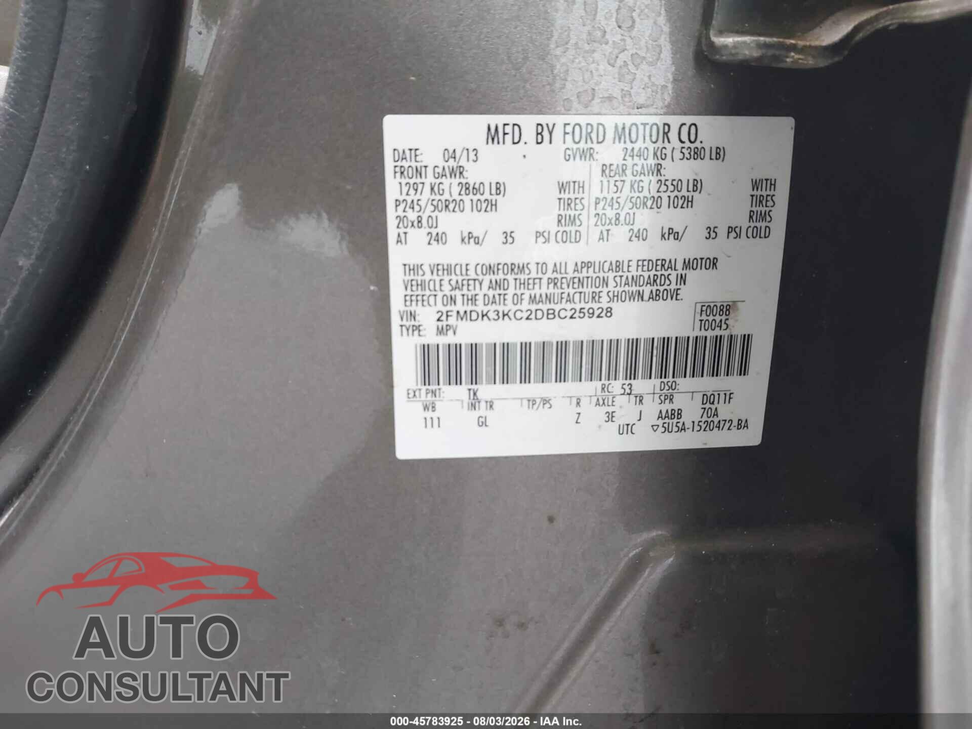 FORD EDGE 2013 - 2FMDK3KC2DBC25928