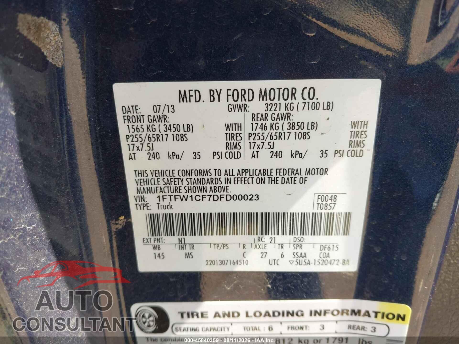 FORD F-150 2013 - 1FTFW1CF7DFD00023