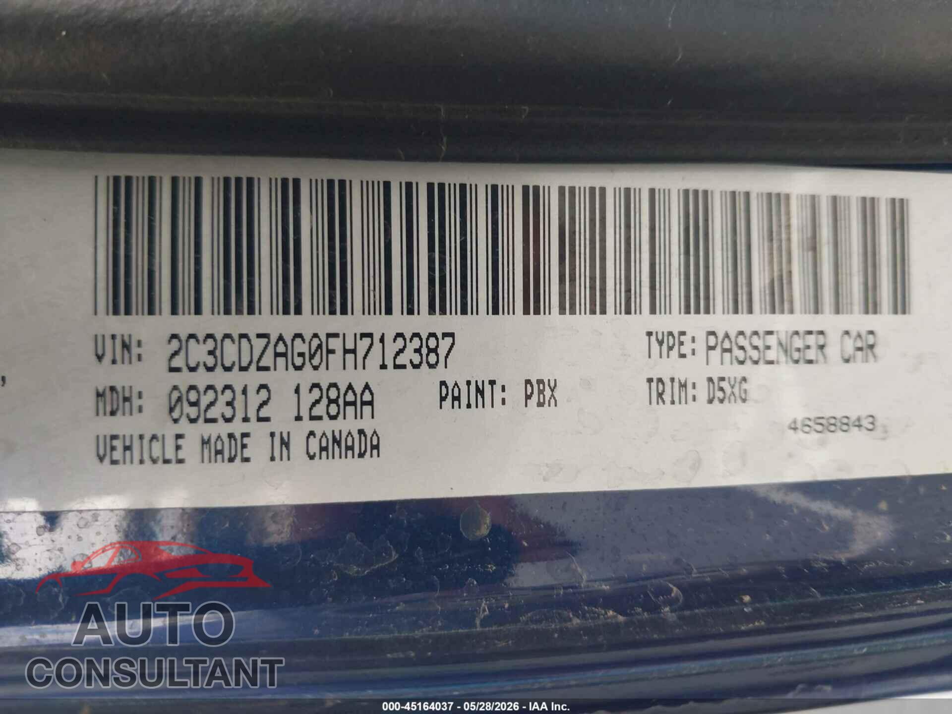 DODGE CHALLENGER 2015 - 2C3CDZAG0FH712387