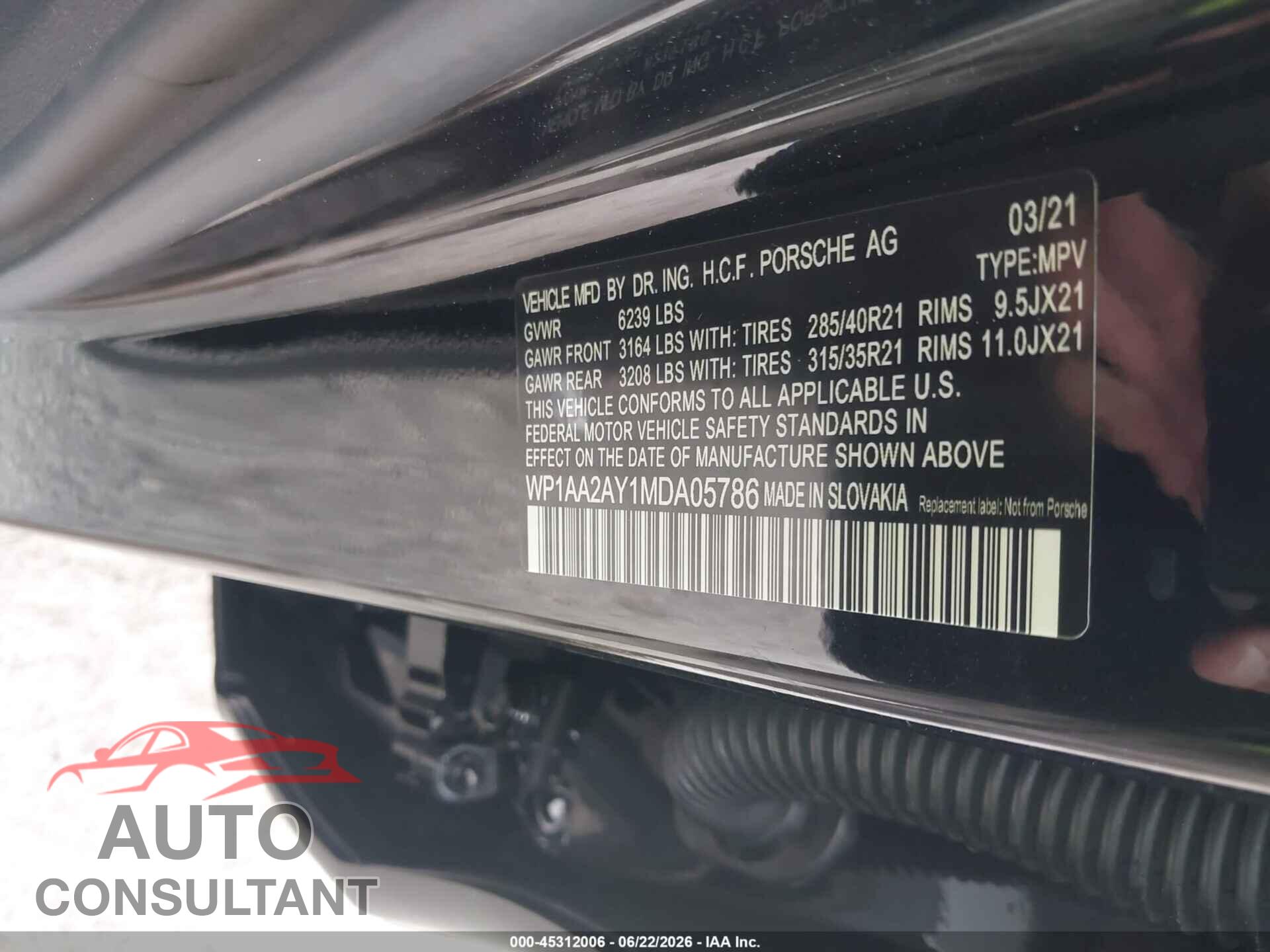 PORSCHE CAYENNE 2021 - WP1AA2AY1MDA05786