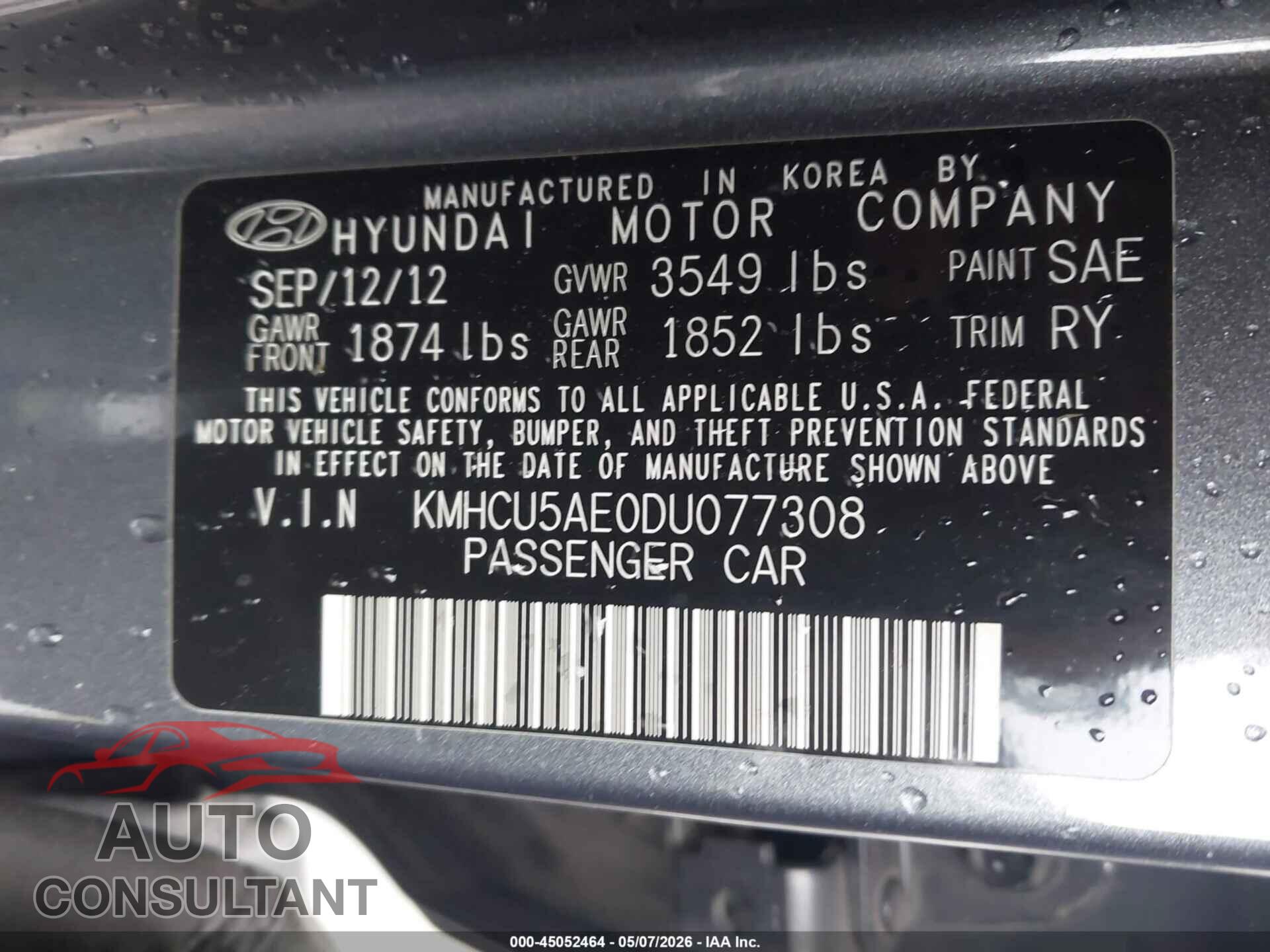 HYUNDAI ACCENT 2013 - KMHCU5AE0DU077308