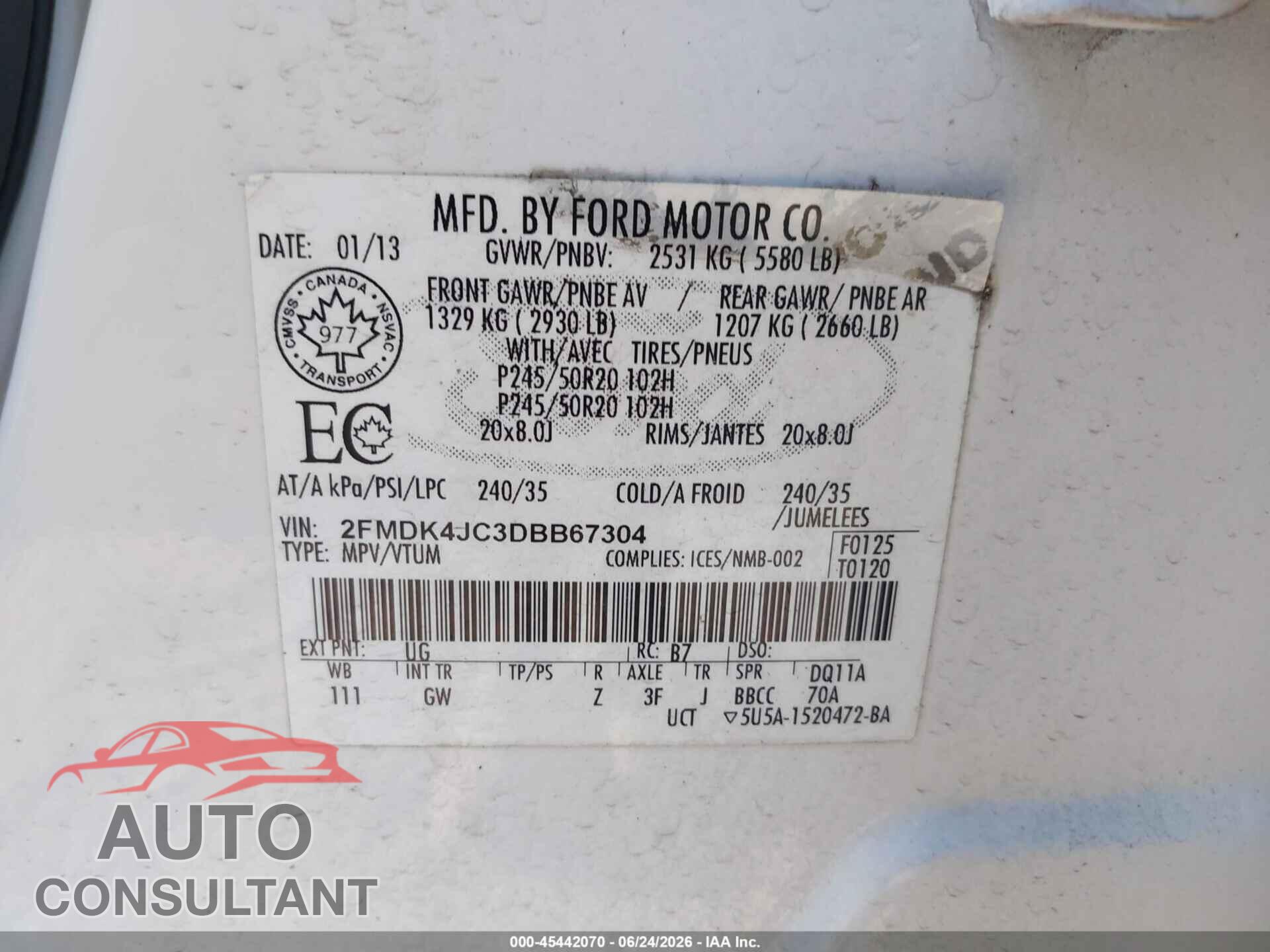 FORD EDGE 2013 - 2FMDK4JC3DBB67304