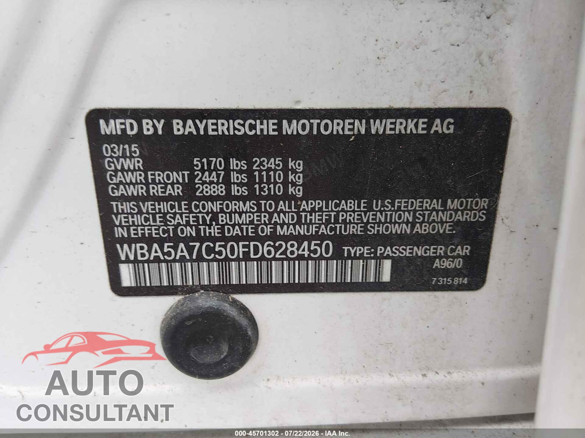 BMW 528I 2015 - WBA5A7C50FD628450