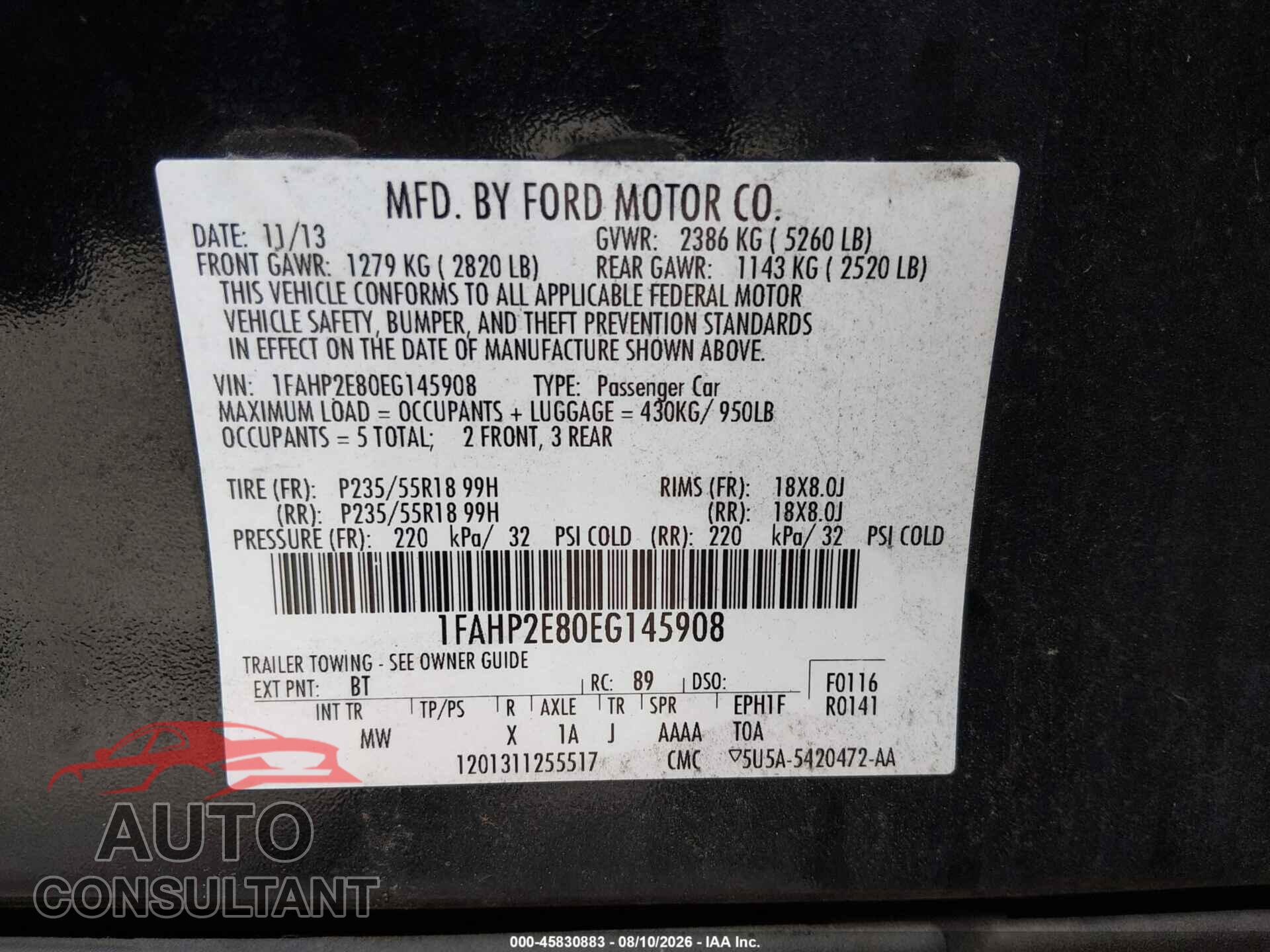 FORD TAURUS 2014 - 1FAHP2E80EG145908