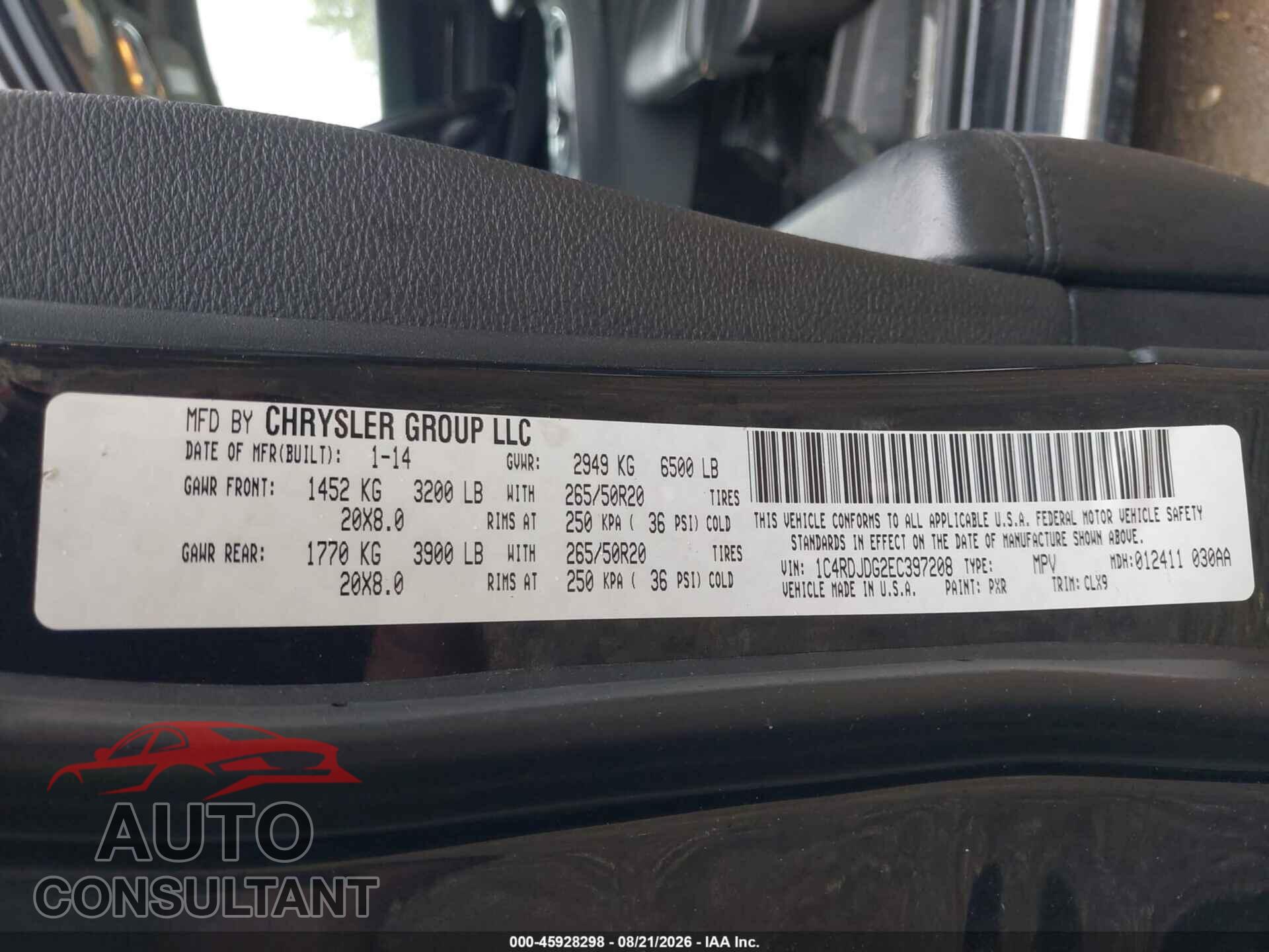 DODGE DURANGO 2014 - 1C4RDJDG2EC397208