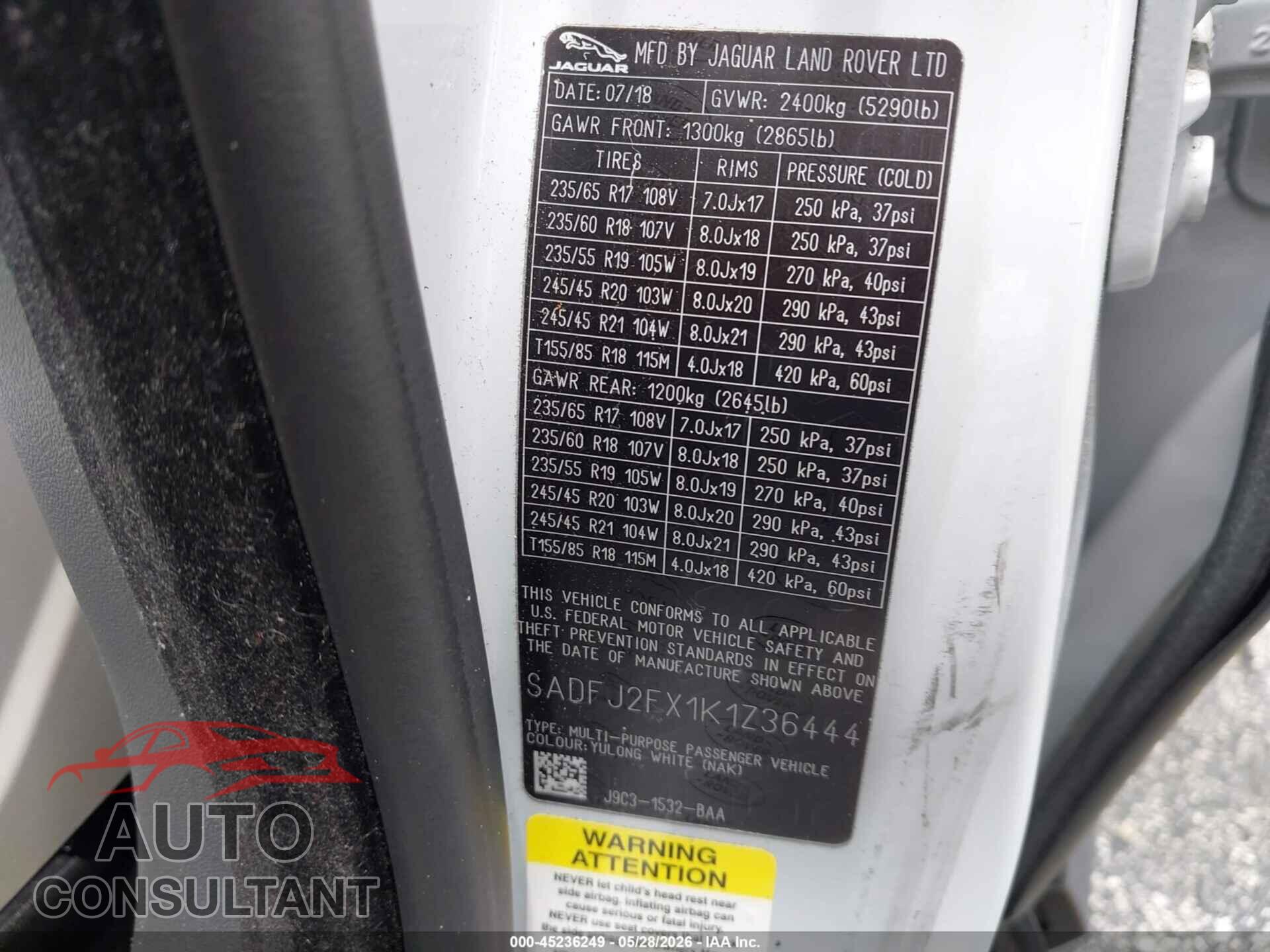 JAGUAR E-PACE 2019 - SADFJ2FX1K1Z36444