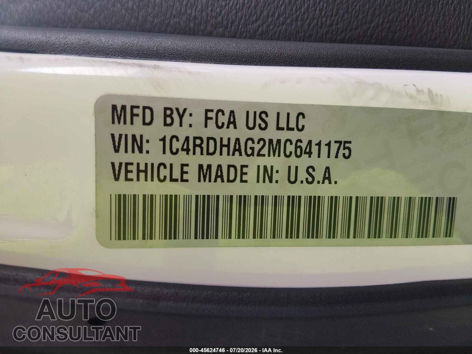 DODGE DURANGO 2021 - 1C4RDHAG2MC641175