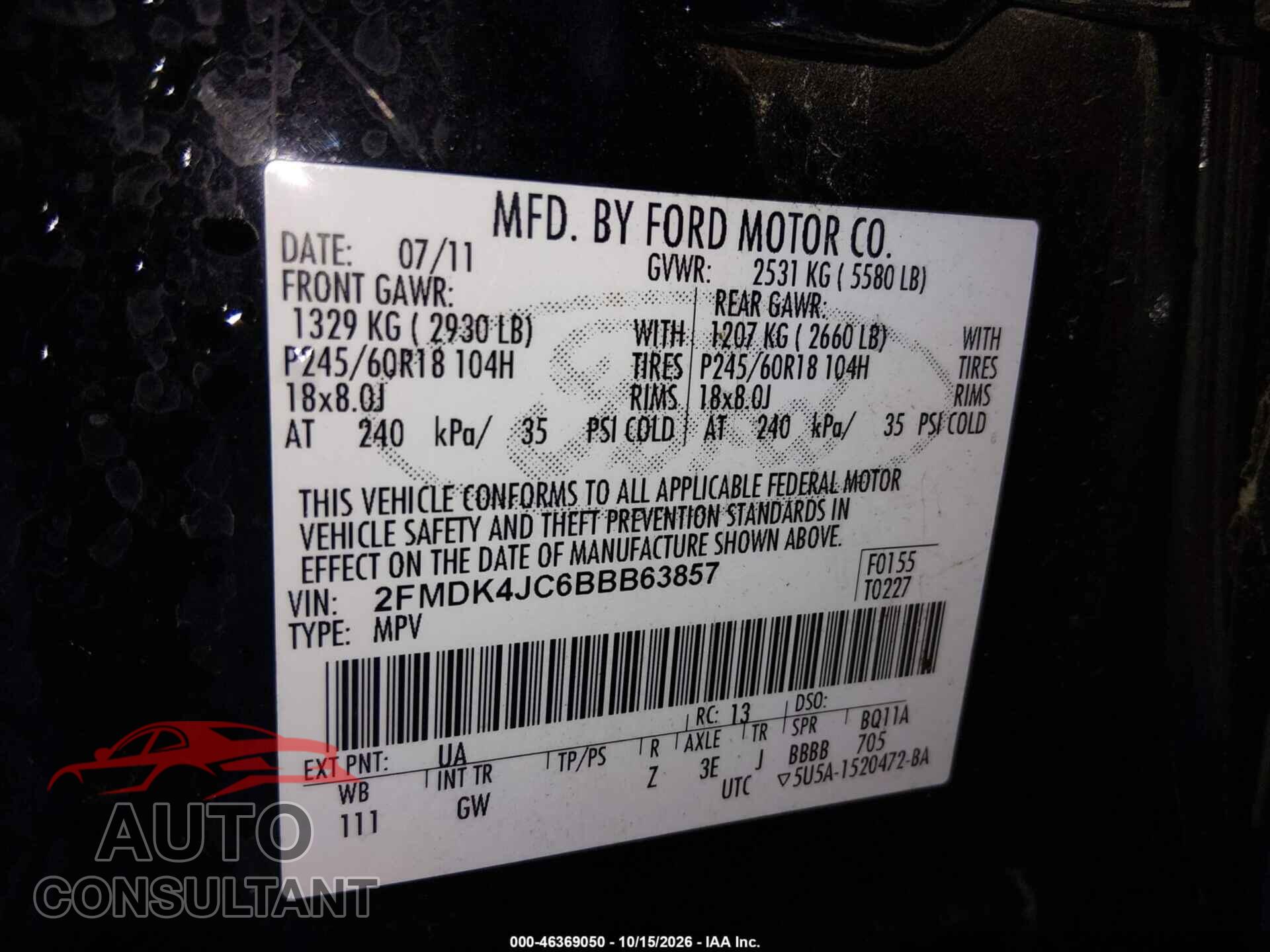 FORD EDGE 2011 - 2FMDK4JC6BBB63857