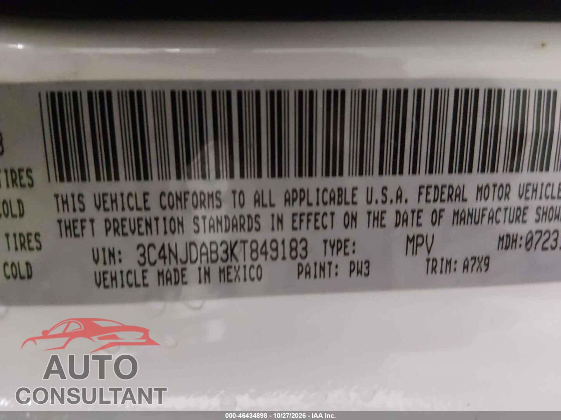 JEEP COMPASS 2019 - 3C4NJDAB3KT849183