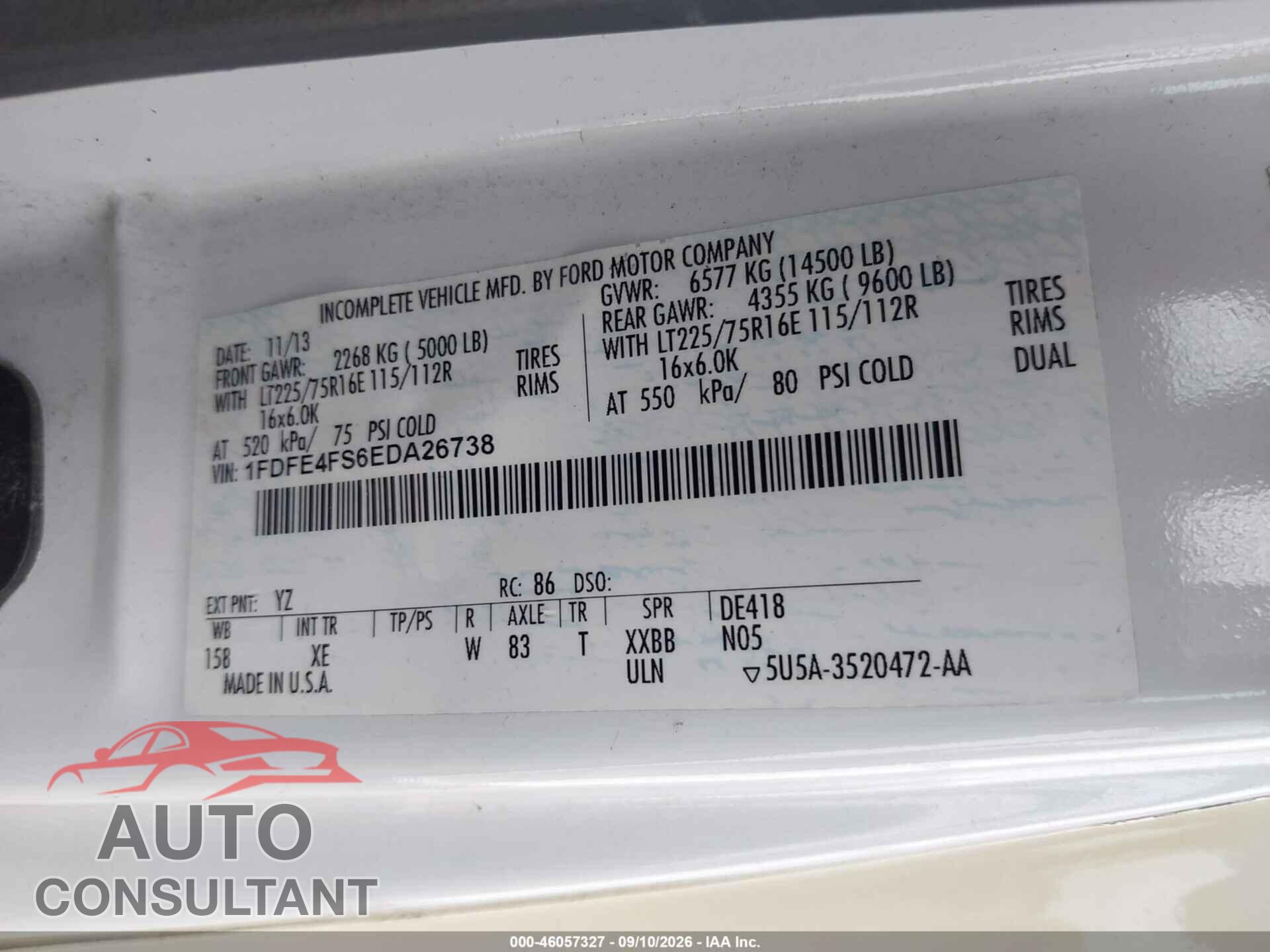 FORD E-450 CUTAWAY 2014 - 1FDFE4FS6EDA26738
