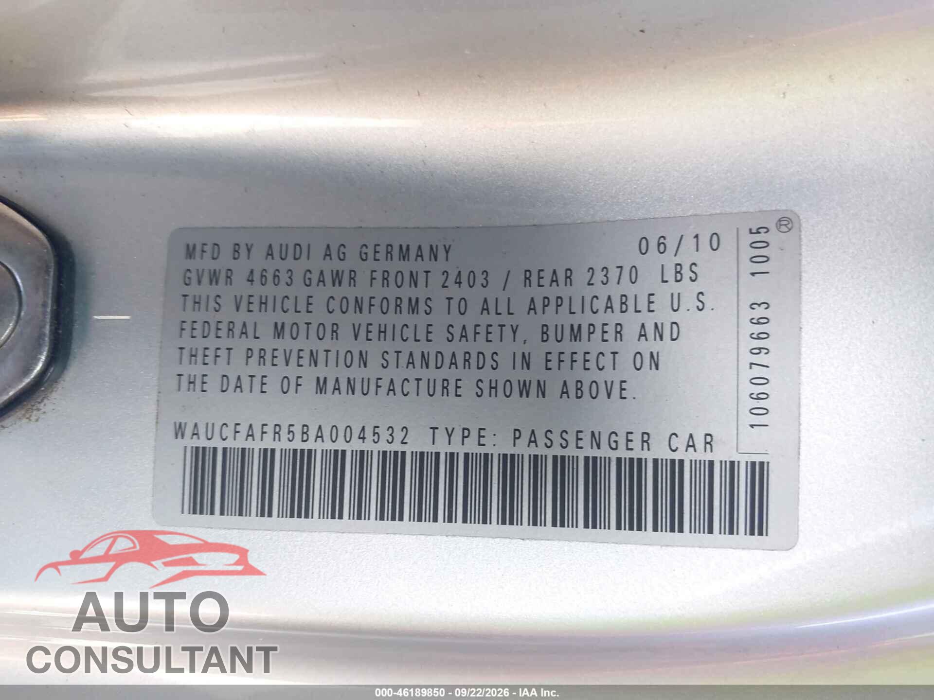 AUDI A5 2011 - WAUCFAFR5BA004532