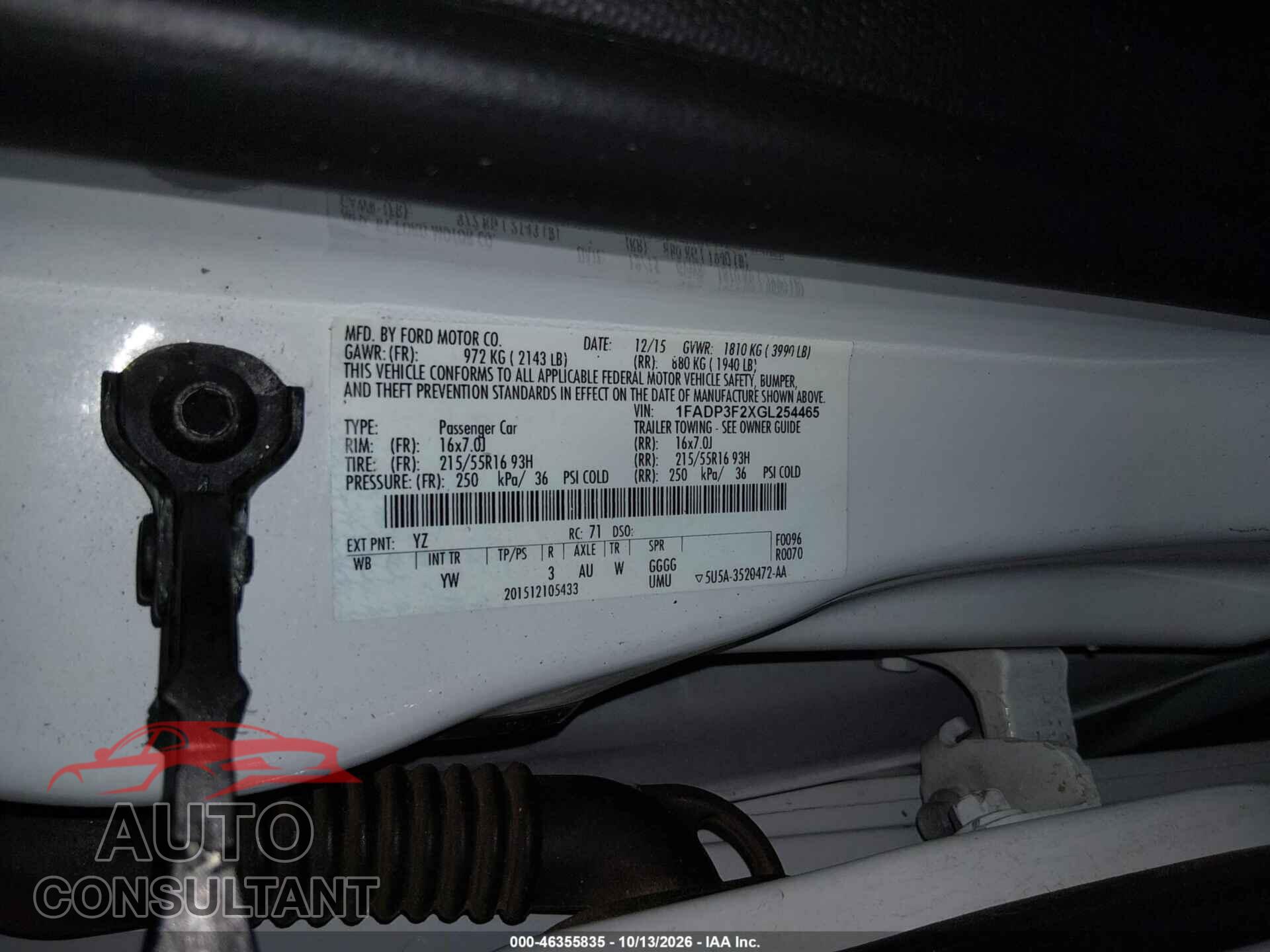 FORD FOCUS 2016 - 1FADP3F2XGL254465