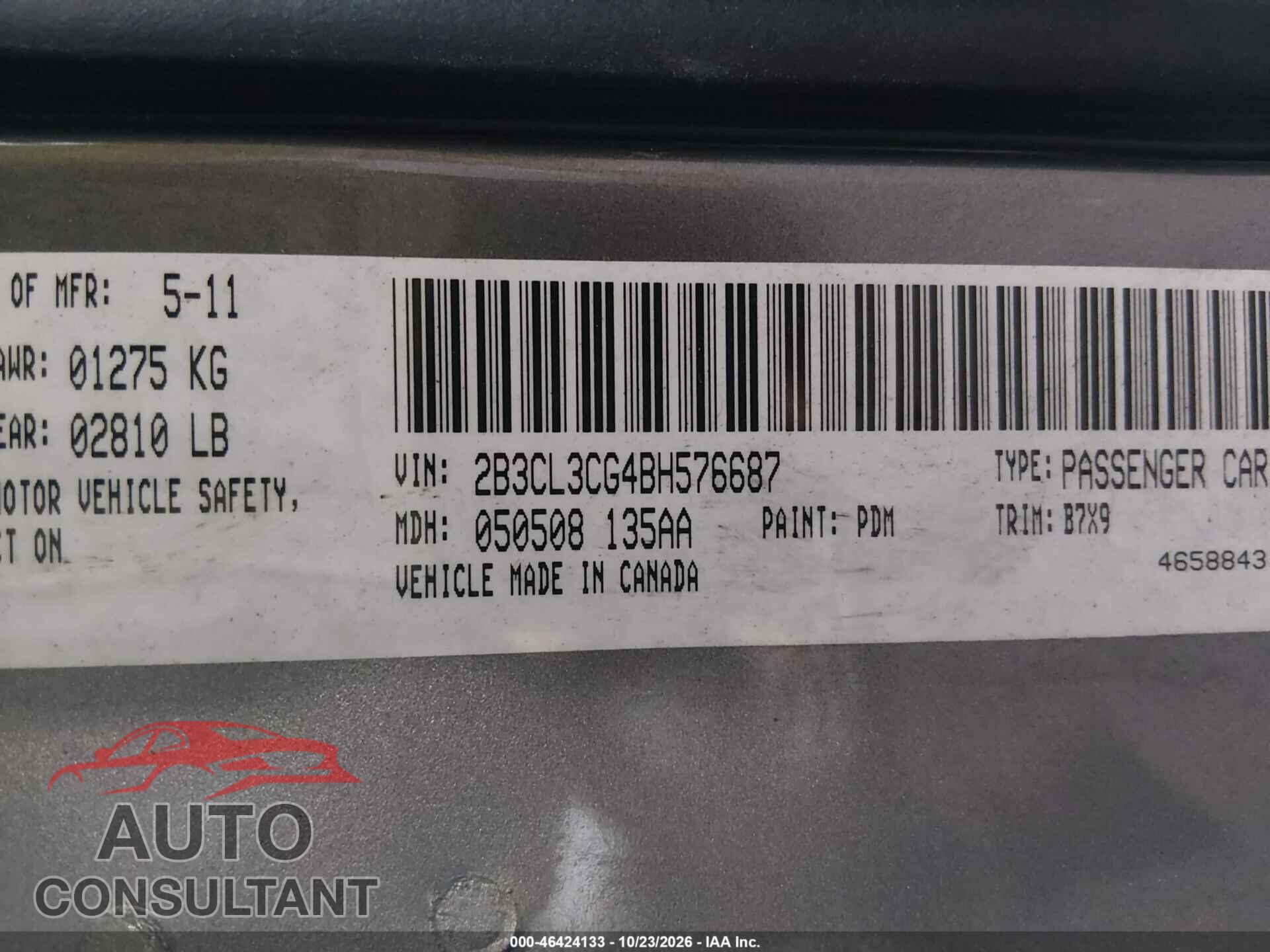 DODGE CHARGER 2011 - 2B3CL3CG4BH576687