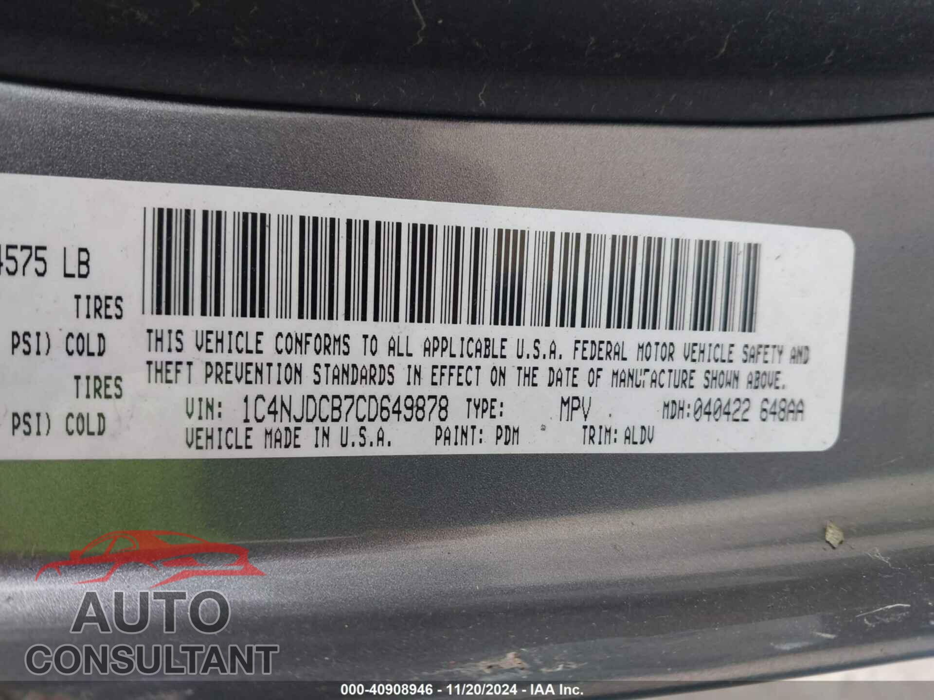 JEEP COMPASS 2012 - 1C4NJDCB7CD649878