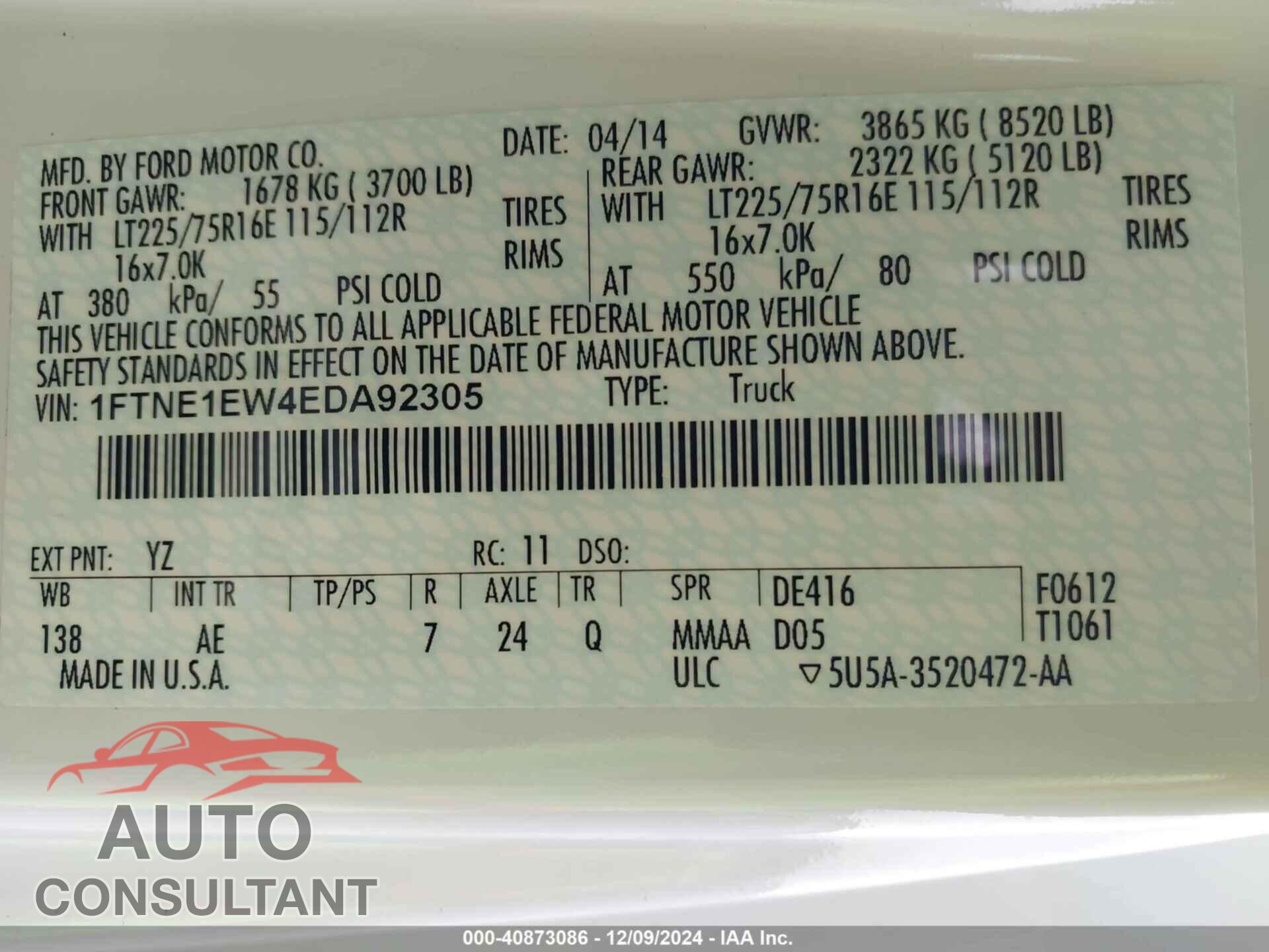 FORD E-150 2014 - 1FTNE1EW4EDA92305