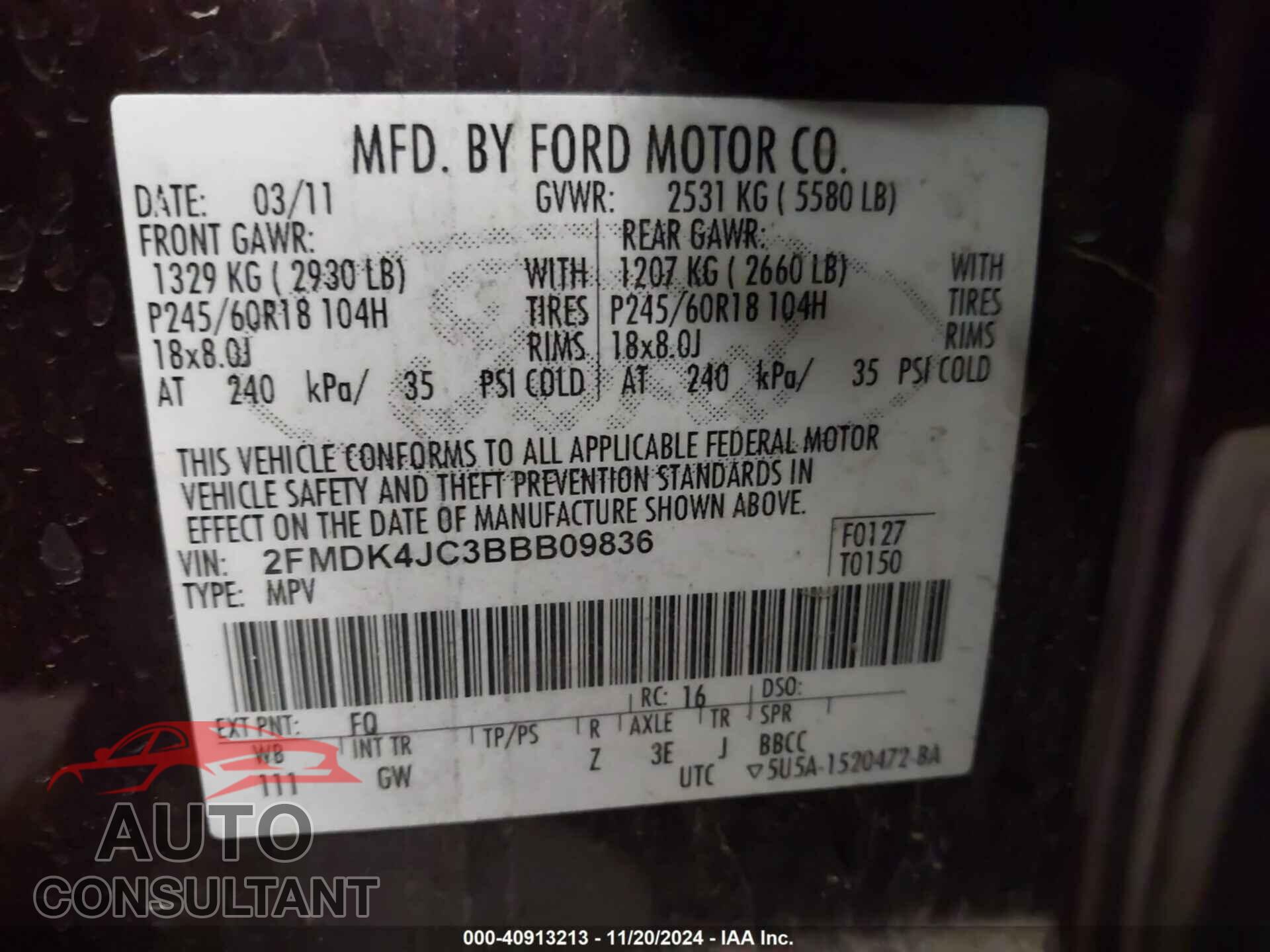FORD EDGE 2011 - 2FMDK4JC3BBB09836