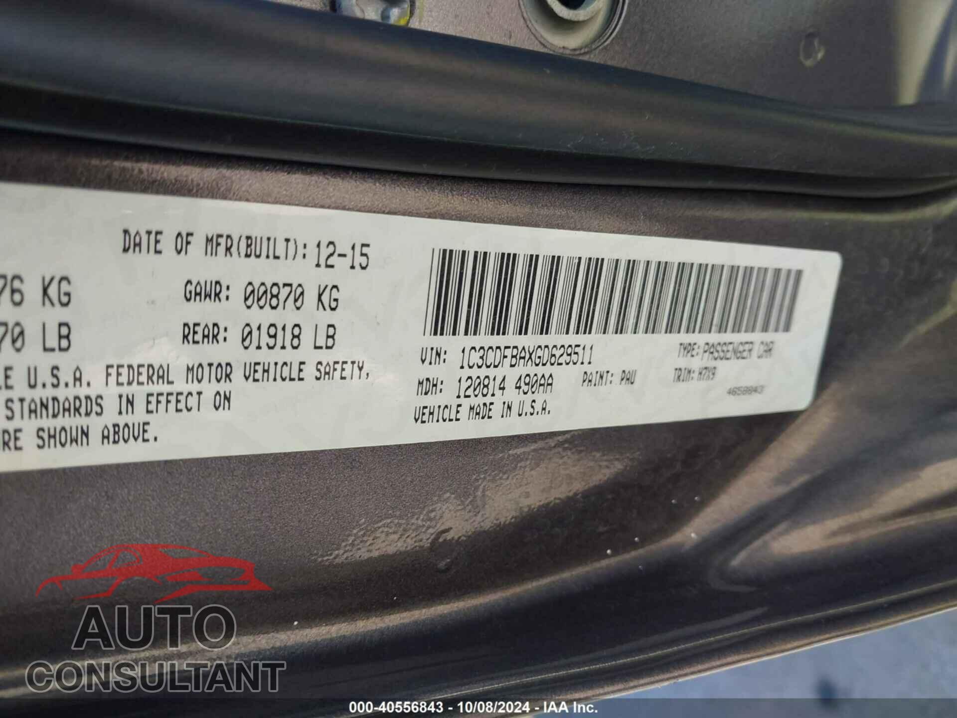 DODGE DART 2016 - 1C3CDFBAXGD629511