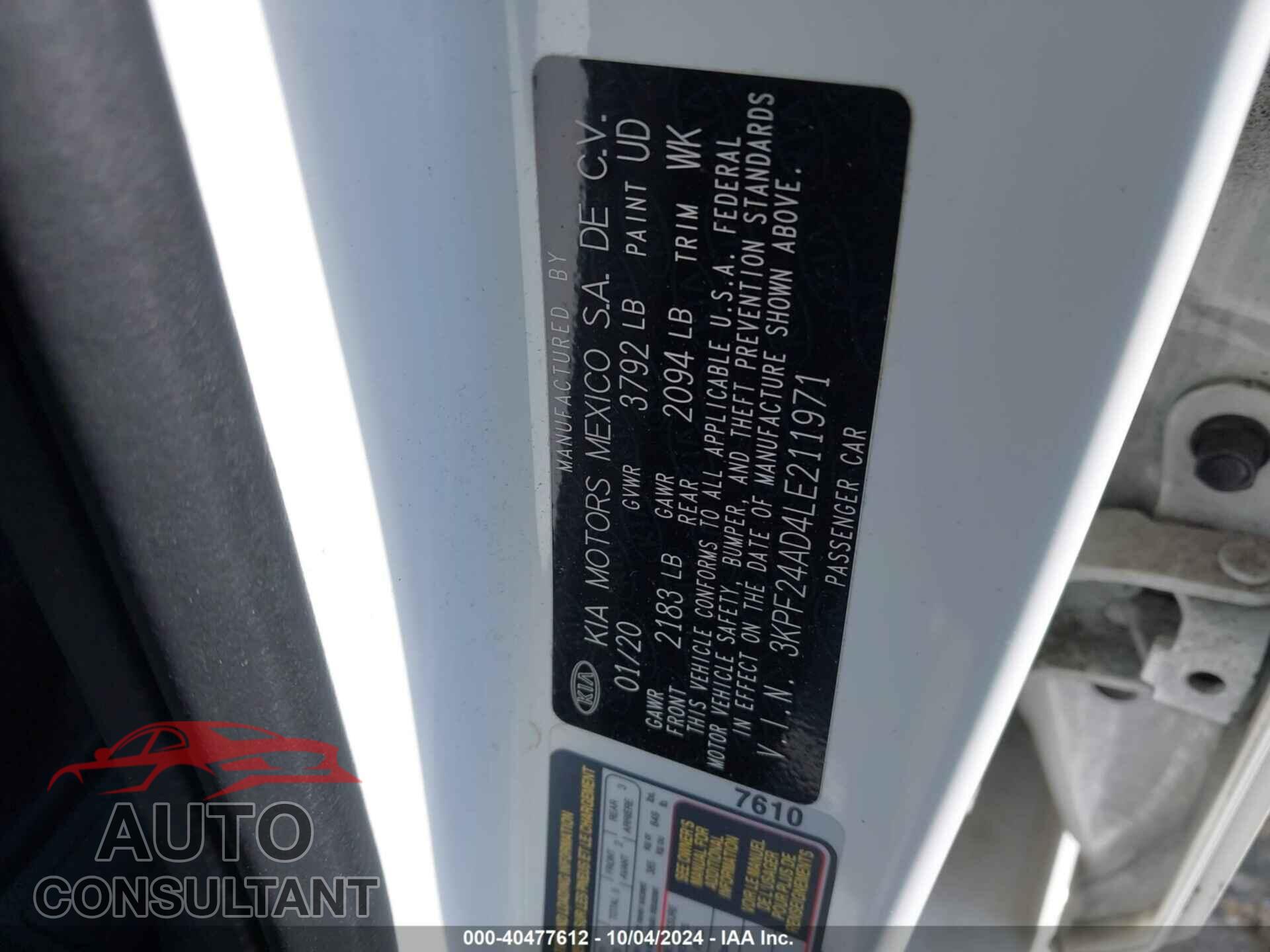 KIA FORTE 2020 - 3KPF24AD4LE211971