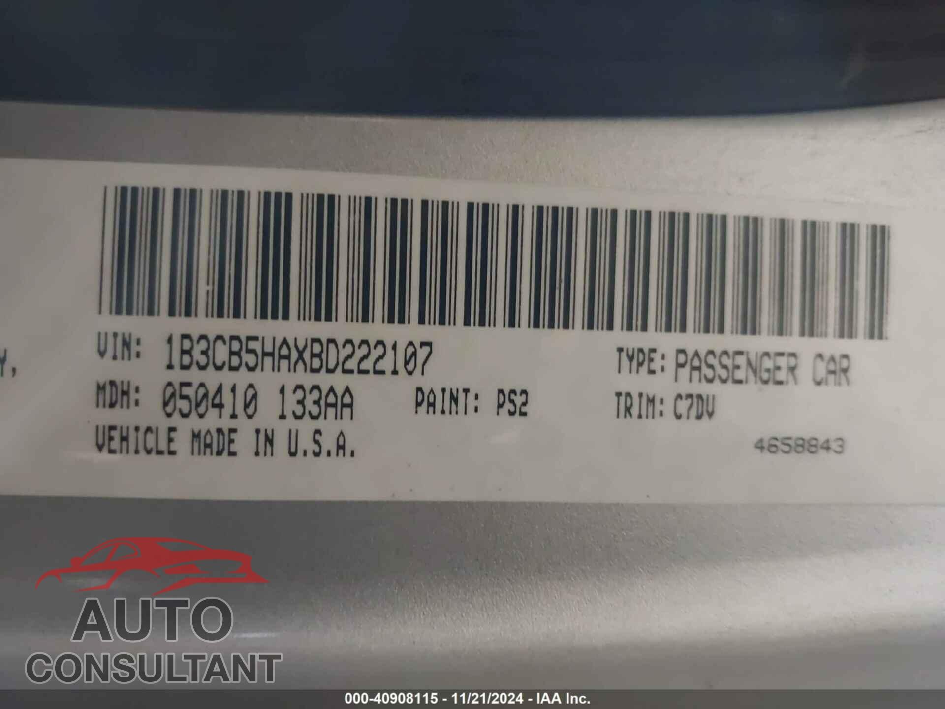 DODGE CALIBER 2011 - 1B3CB5HAXBD222107