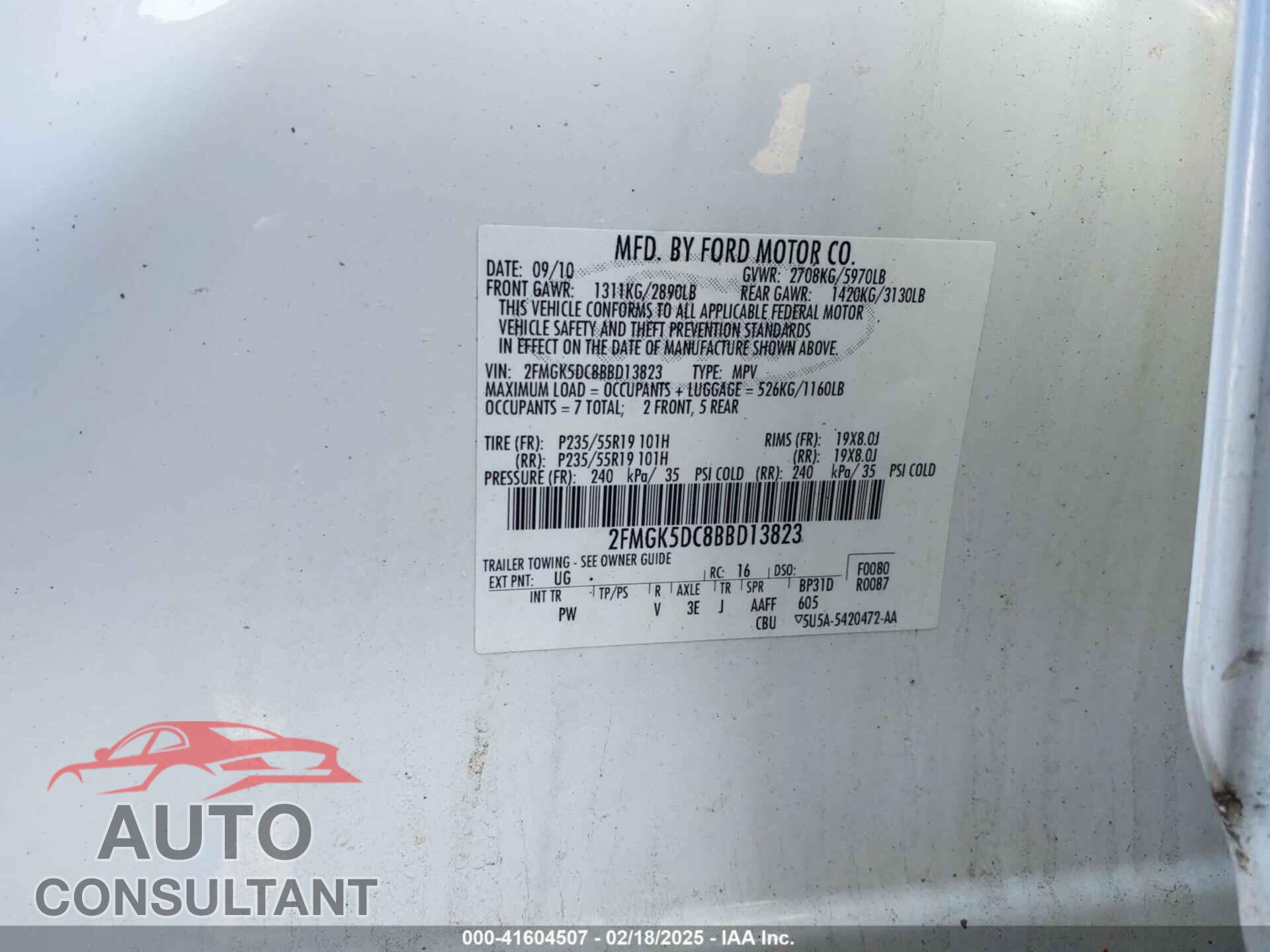 FORD FLEX 2011 - 2FMGK5DC8BBD13823