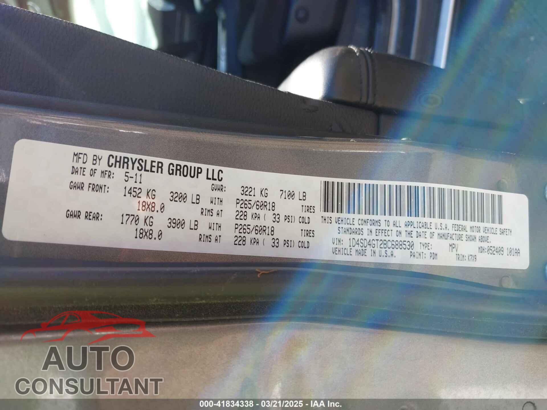 DODGE DURANGO 2011 - 1D4SD4GT2BC688530