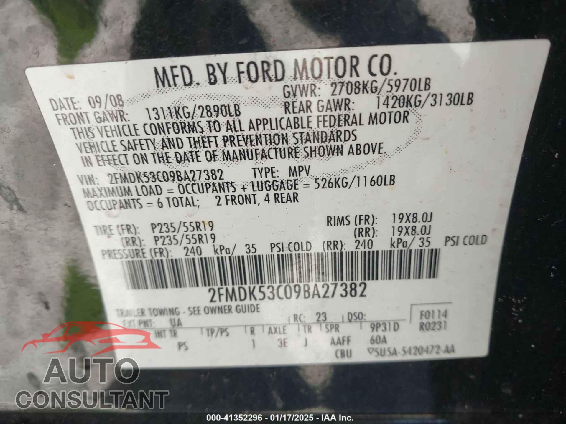 FORD FLEX 2009 - 2FMDK53C09BA27382