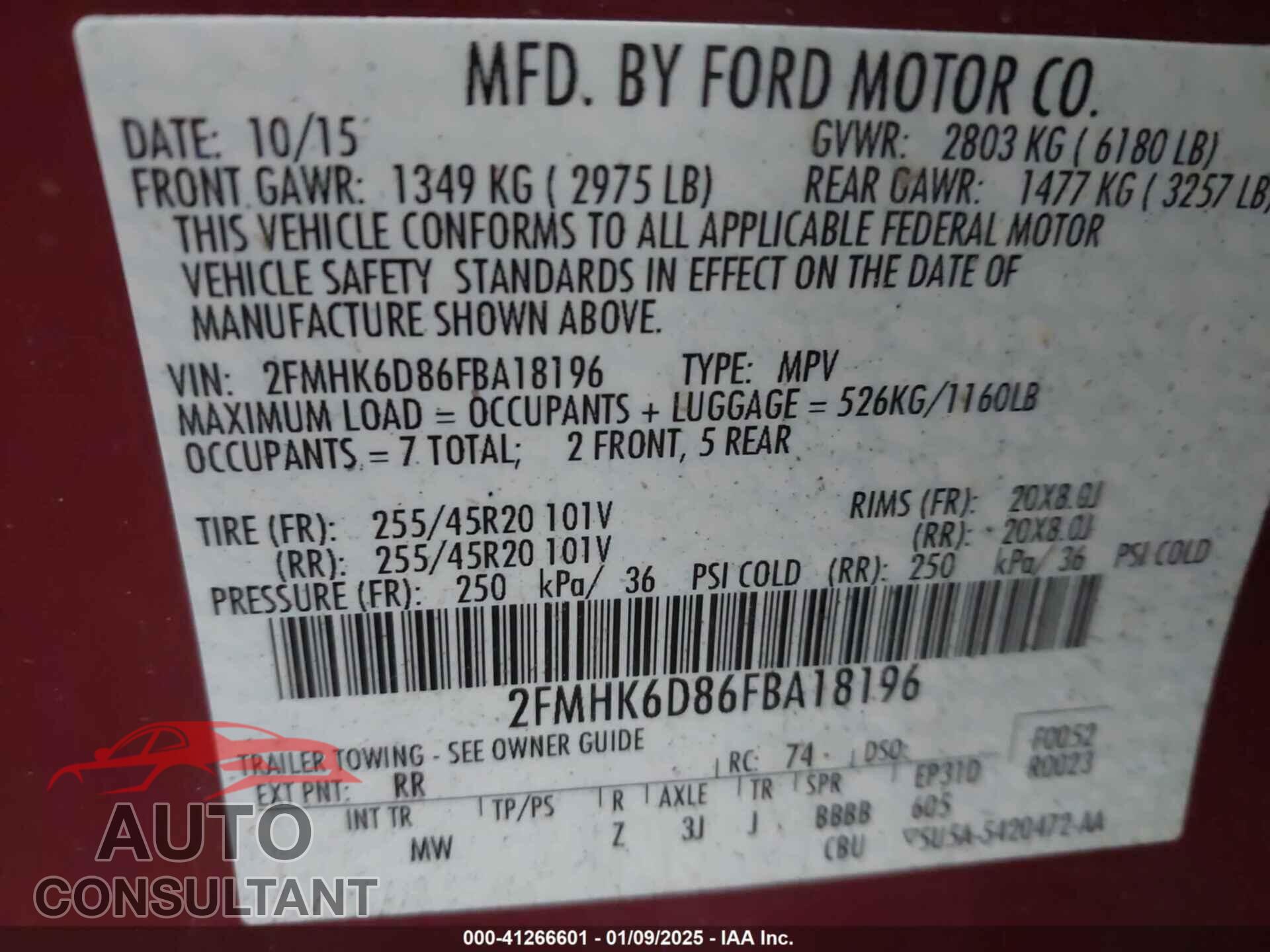 FORD FLEX 2015 - 2FMHK6D86FBA18196