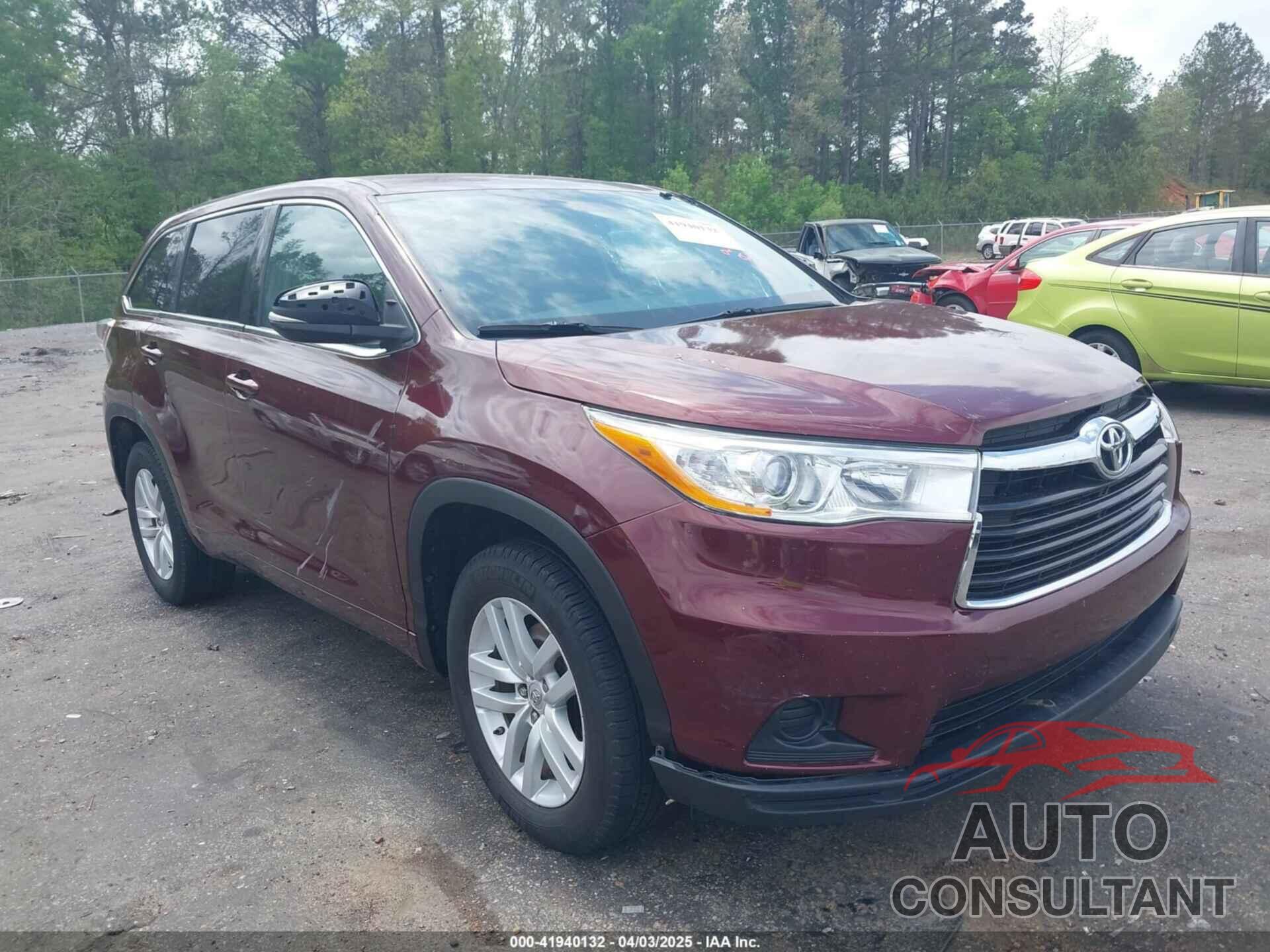 TOYOTA HIGHLANDER 2014 - 5TDZKRFH8ES010279