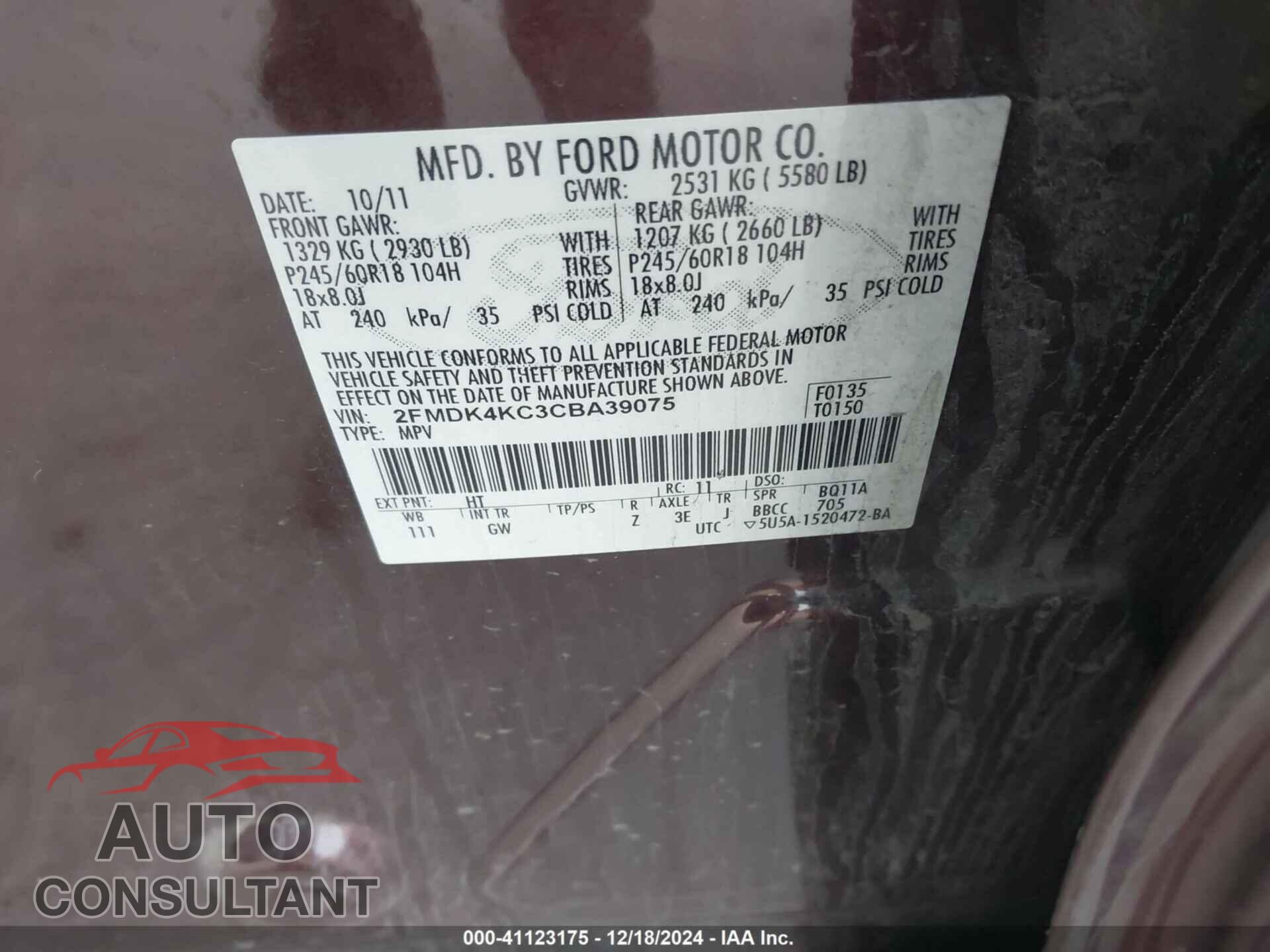 FORD EDGE 2012 - 2FMDK4KC3CBA39075