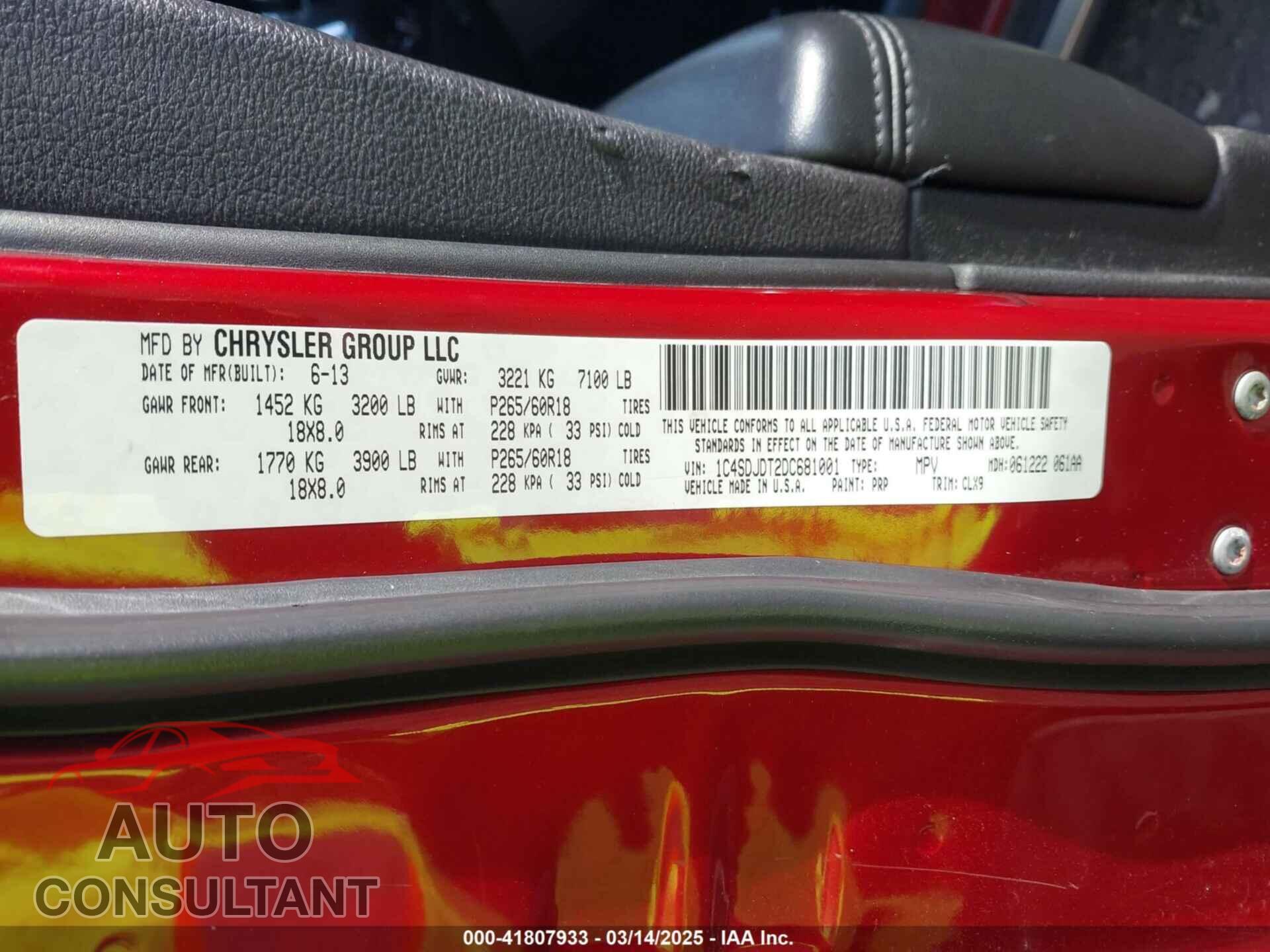 DODGE DURANGO 2013 - 1C4SDJDT2DC681001