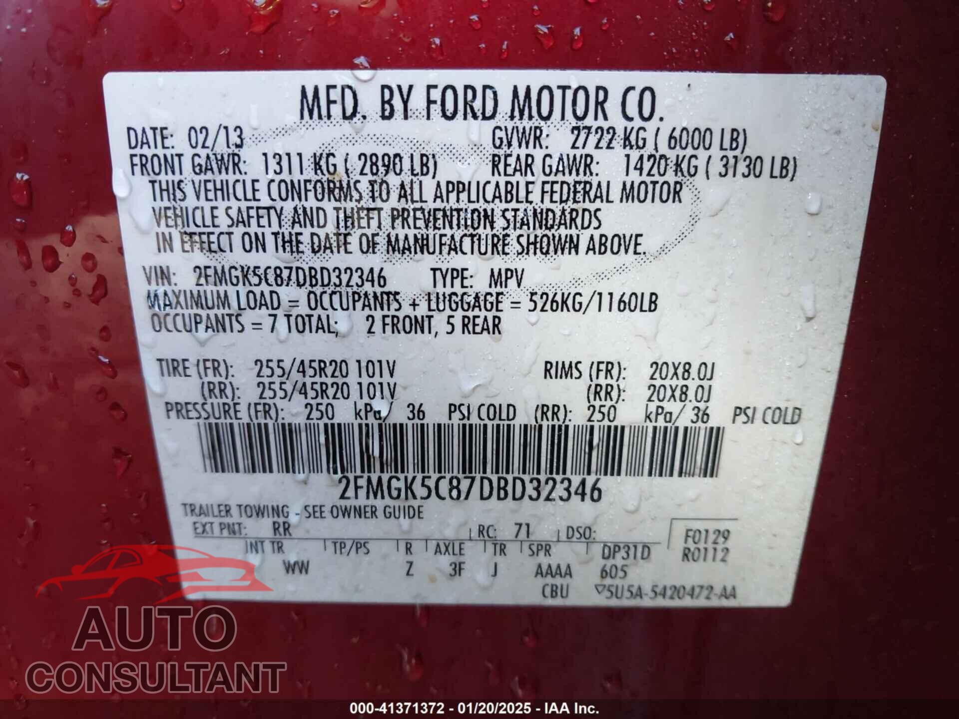 FORD FLEX 2013 - 2FMGK5C87DBD32346