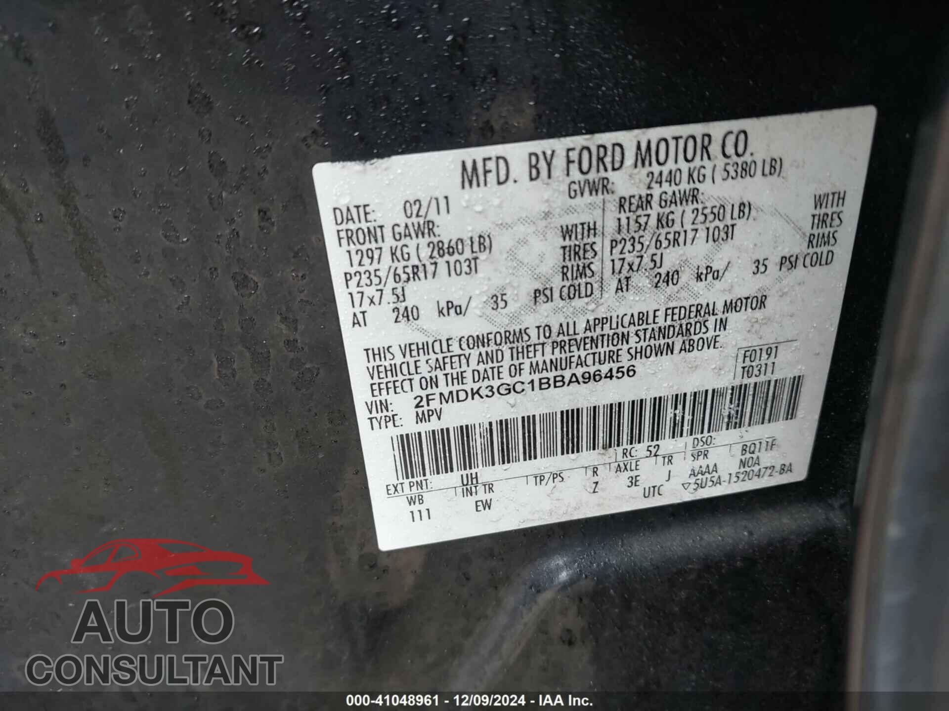 FORD EDGE 2011 - 2FMDK3GC1BBA96456