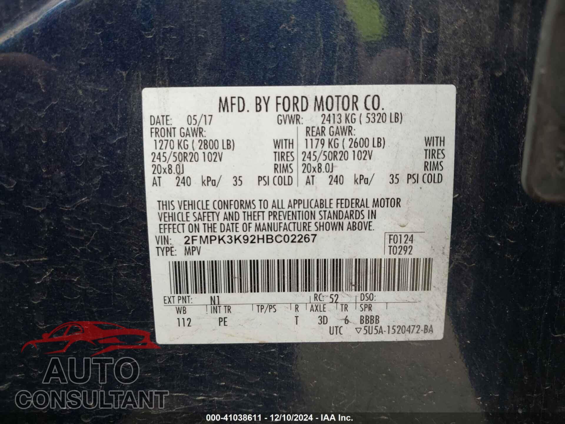 FORD EDGE 2017 - 2FMPK3K92HBC02267