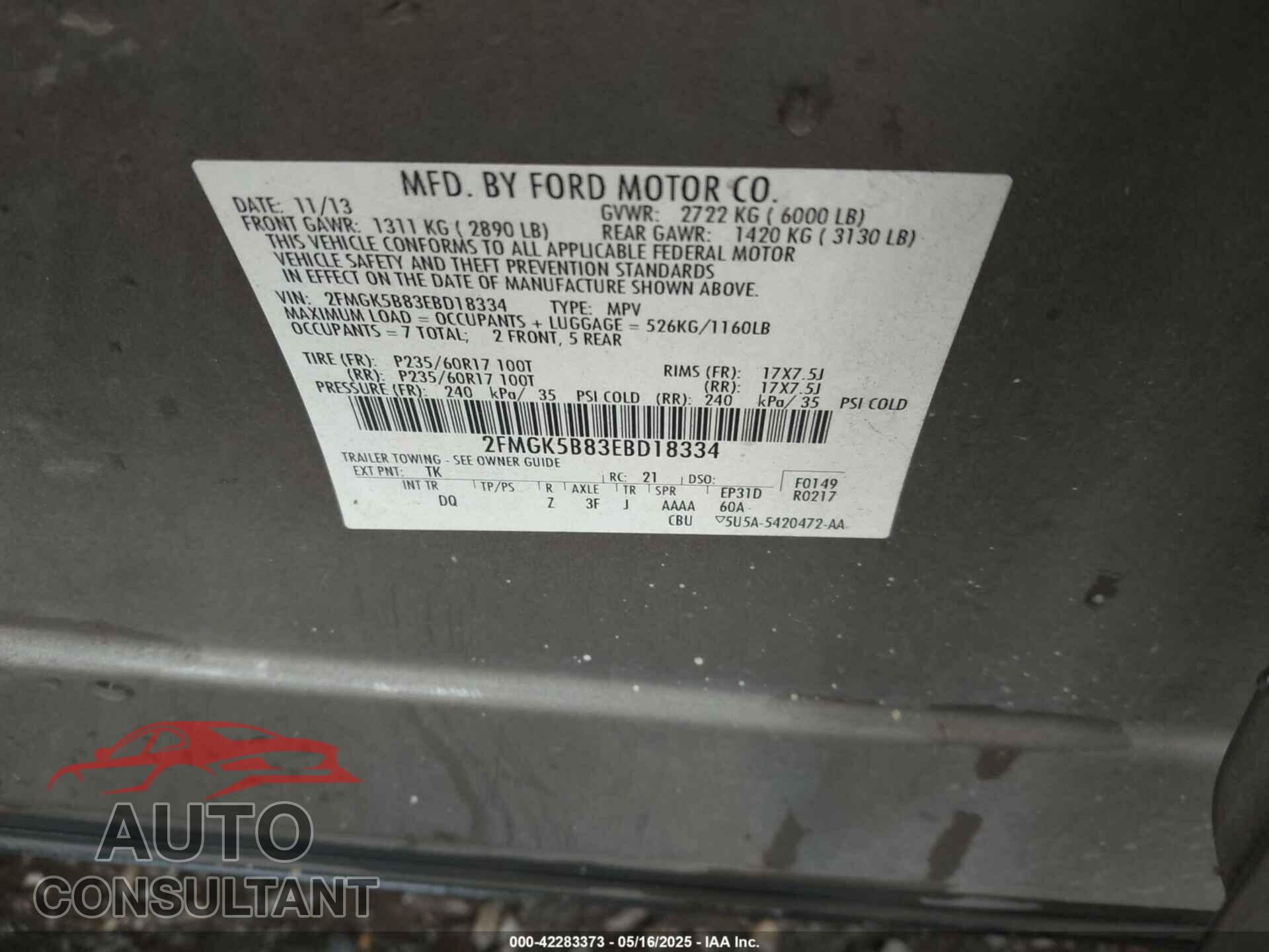 FORD FLEX 2014 - 2FMGK5B83EBD18334