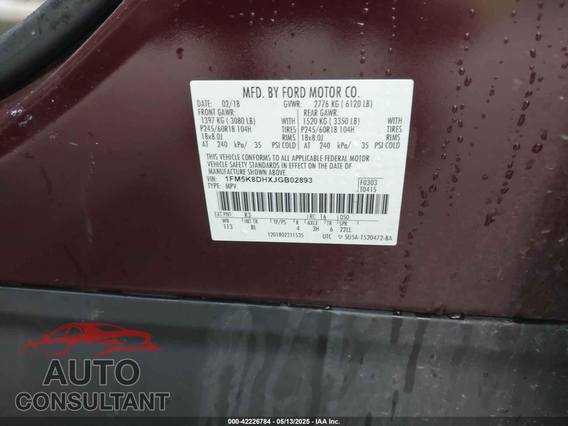 FORD EXPLORER 2018 - 1FM5K8DHXJGB02893